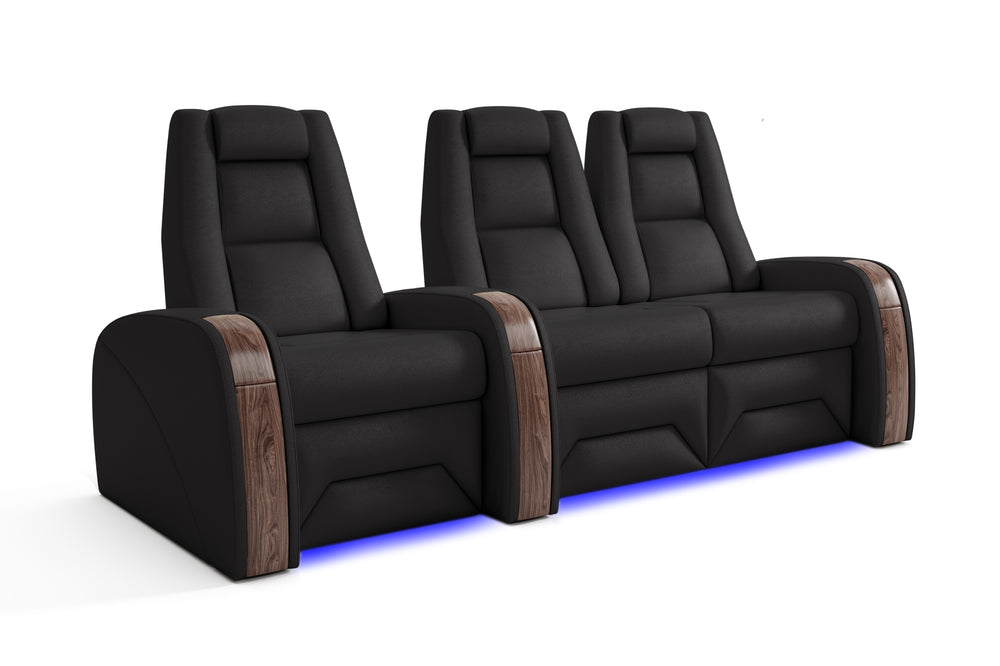 Valencia Prague Executive Leather Home Theater Seating, Row of 3 Loveseat Right, Black