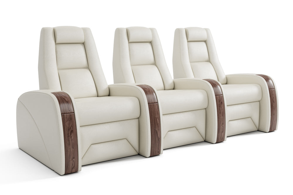 Valencia Prague Executive Leather Home Theater Seating, Row of 3, Beige