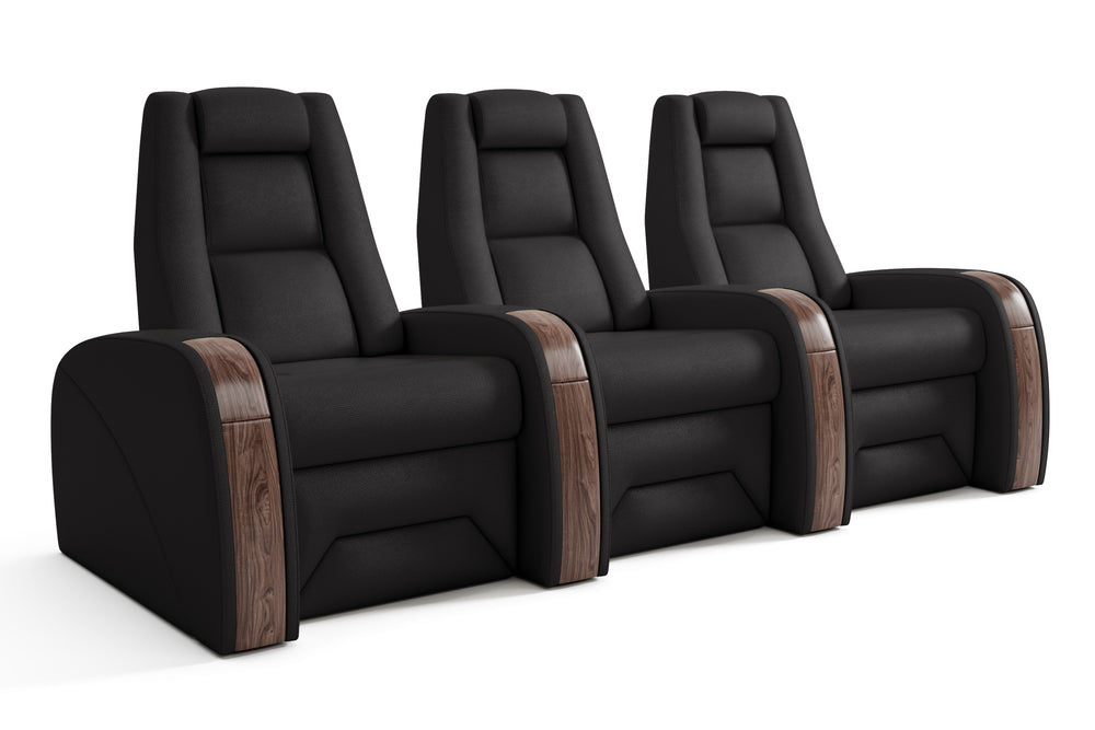 Valencia Prague Executive Leather Home Theater Seating, Row of 3, Black