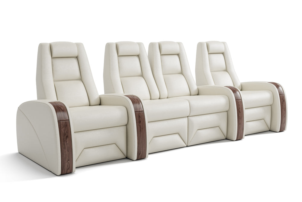 Valencia Prague Executive Leather Home Theater Seating, Row of 4 Loveseat Center, Beige