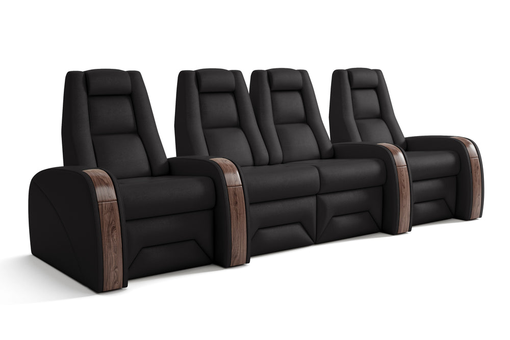 Valencia Prague Executive Leather Home Theater Seating, Row of 4 Loveseat Center, Black