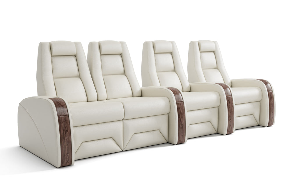 Valencia Prague Executive Leather Home Theater Seating, Row of 4 Loveseat Left, Beige