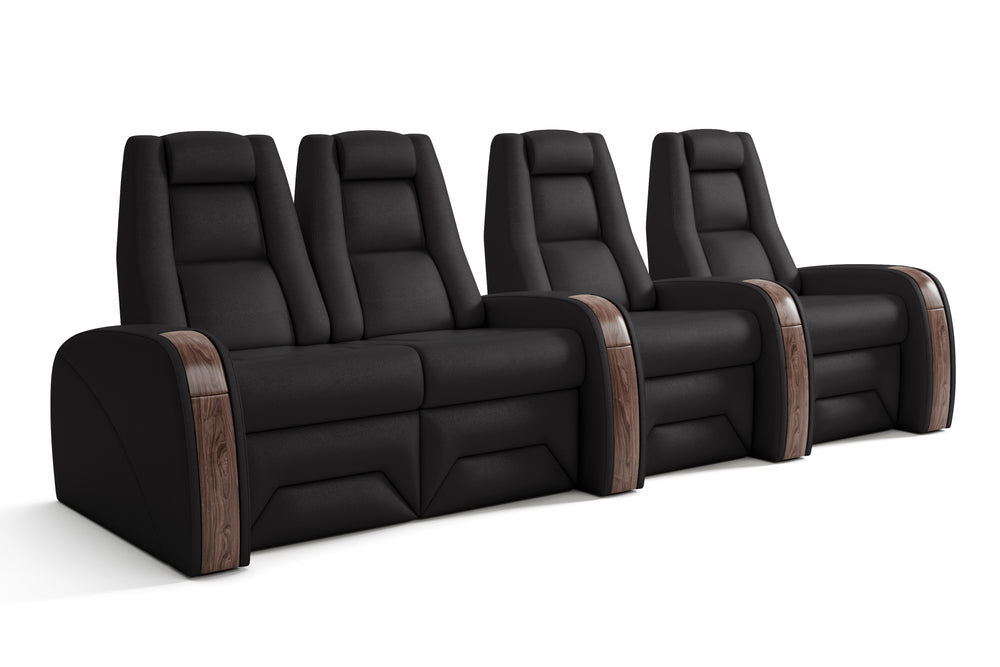 Valencia Prague Executive Leather Home Theater Seating, Row of 4 Loveseat Left, Black