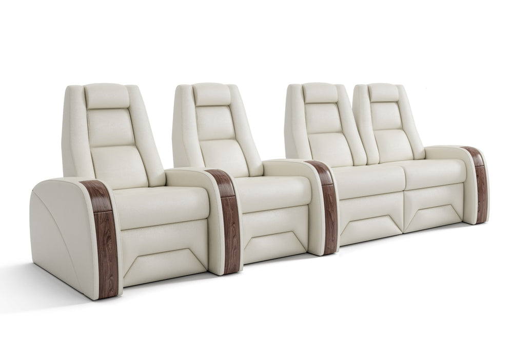 Valencia Prague Executive Leather Home Theater Seating, Row of 4 Loveseat Right, Beige