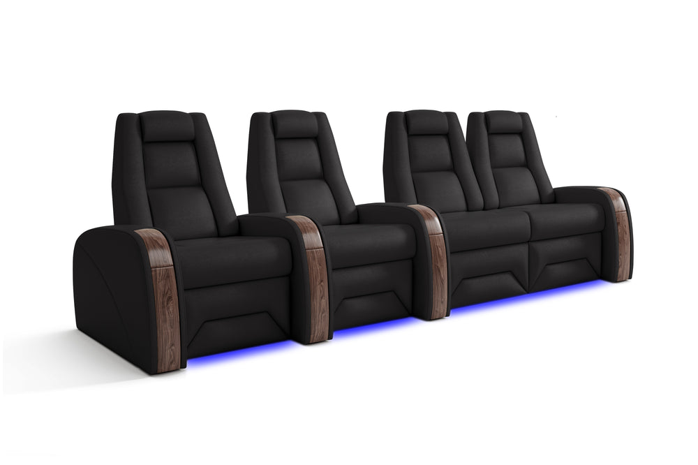 Valencia Prague Executive Leather Home Theater Seating, Row of 4 Loveseat Right, Black