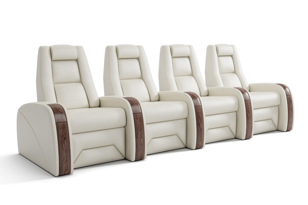 Valencia Prague Executive Leather Home Theater Seating, Row of 4, Beige