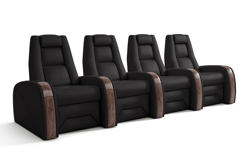 Valencia Prague Executive Leather Home Theater Seating, Row of 4, Black