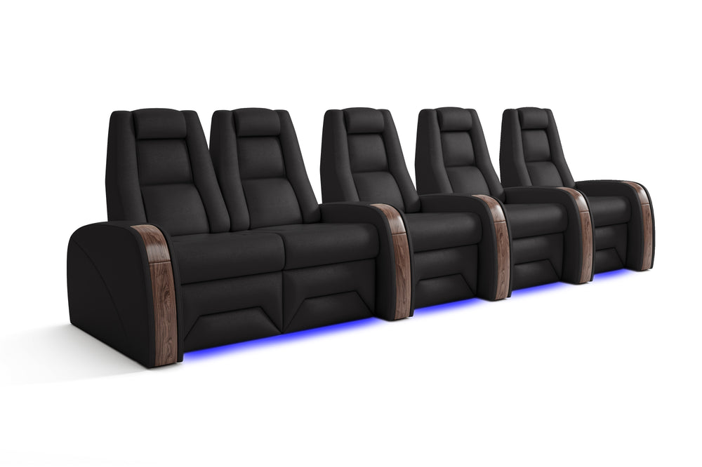 Valencia Prague Executive Leather Home Theater Seating, Row of 5 Loveseat Left, Black