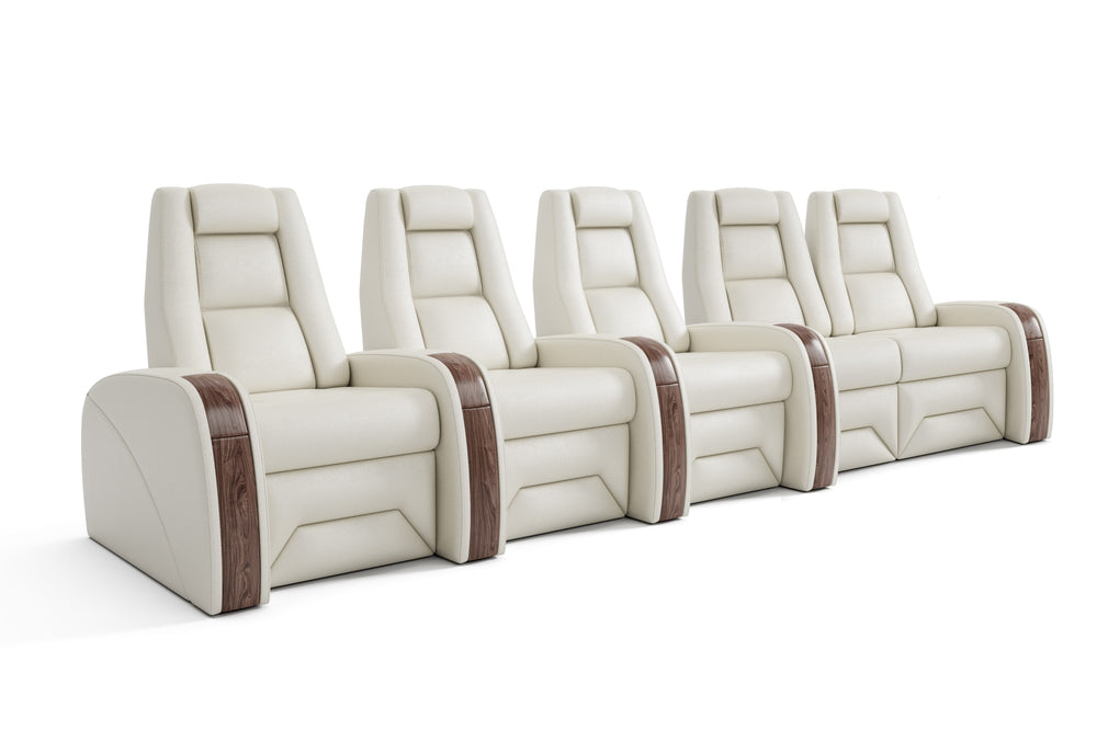 Valencia Prague Executive Leather Home Theater Seating, Row of 5 Loveseat Right, Beige