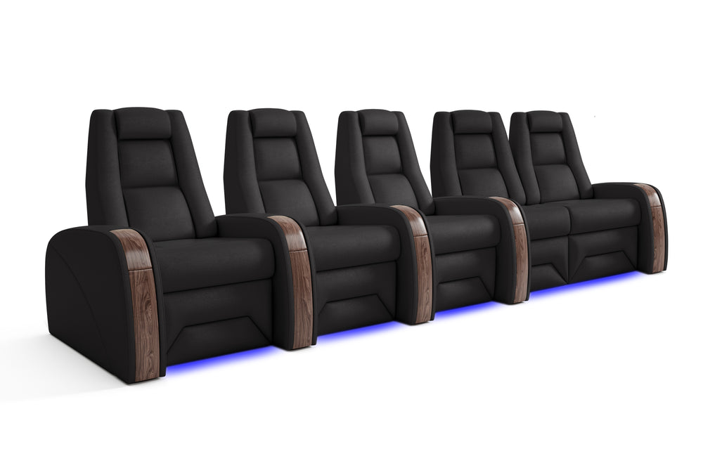 Valencia Prague Executive Leather Home Theater Seating, Row of 5 Loveseat Right, Black