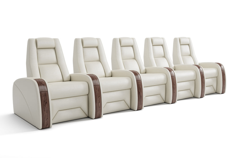 Valencia Prague Executive Leather Home Theater Seating, Row of 5, Beige