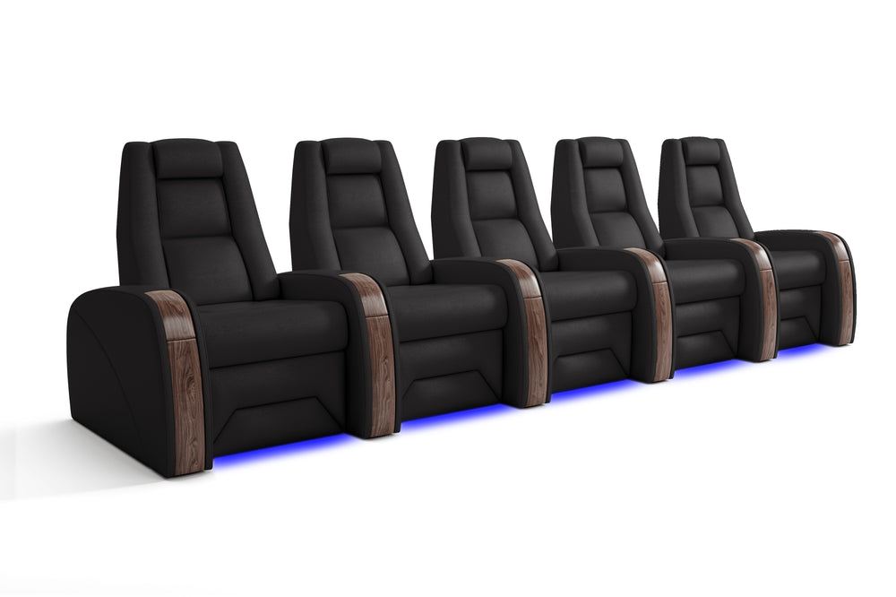 Valencia Prague Executive Leather Home Theater Seating, Row of 5, Black