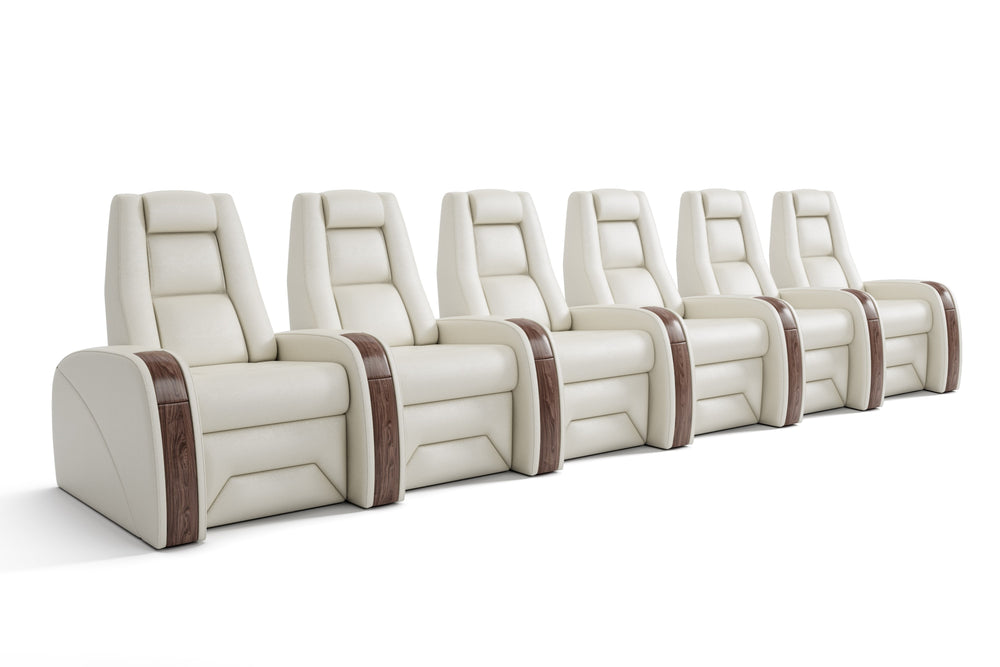 Valencia Prague Executive Leather Home Theater Seating, Row of 6, Beige