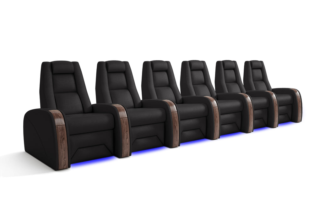 Valencia Prague Executive Leather Home Theater Seating, Row of 6, Black