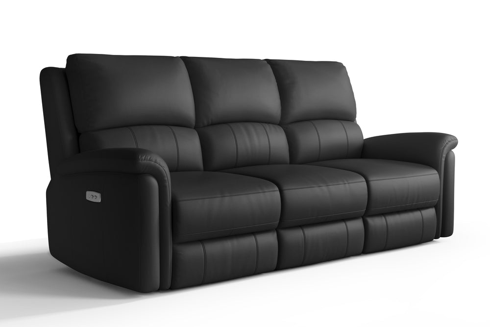 Valencia Martina Leather Three Seats Power Recliner Sofa, Black