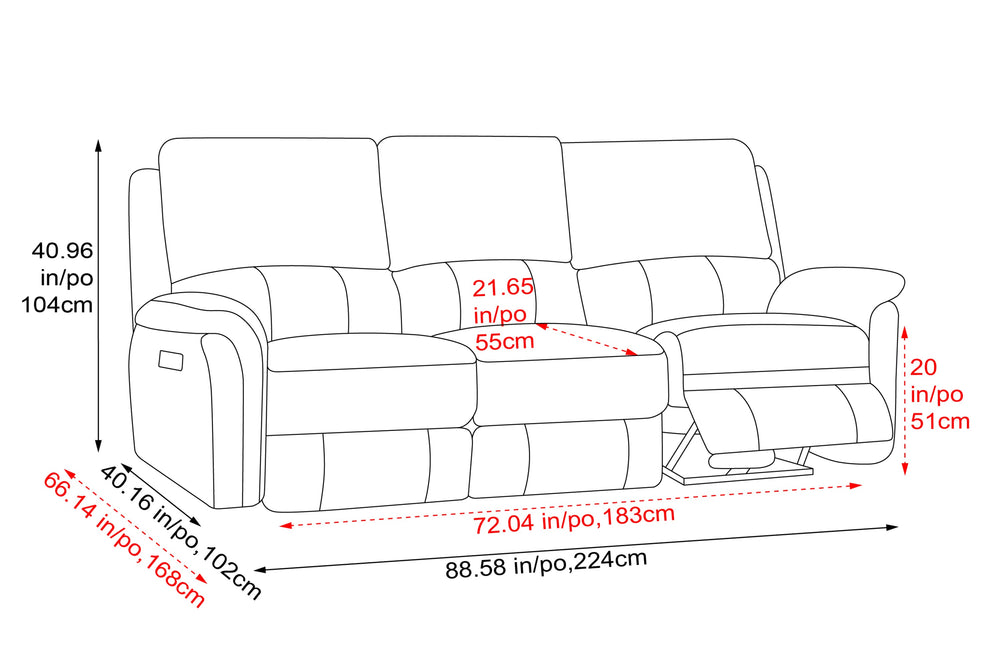 Valencia Martina Leather Three Seats Power Recliner Sofa, Black