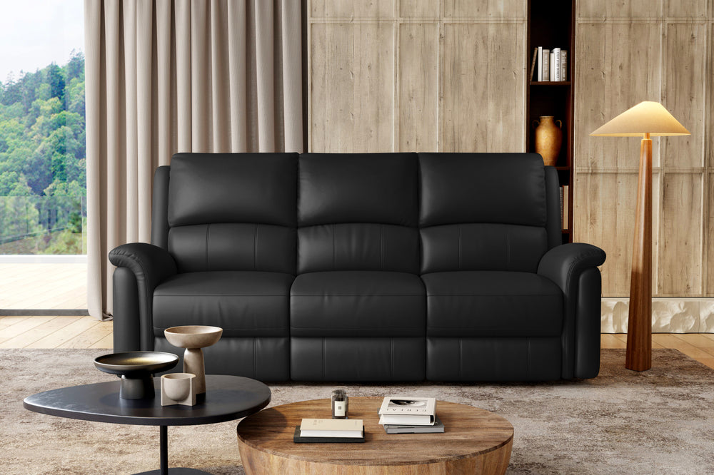 Valencia Martina Leather Three Seats Power Recliner Sofa, Black