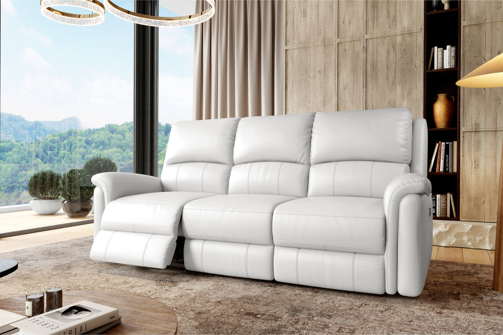 Valencia Martina Leather Three Seats Power Recliner Sofa, White