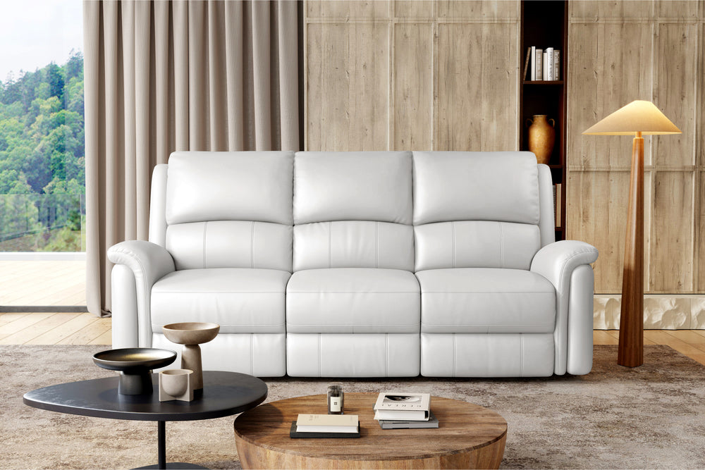 Valencia Martina Leather Three Seats Power Recliner Sofa, White