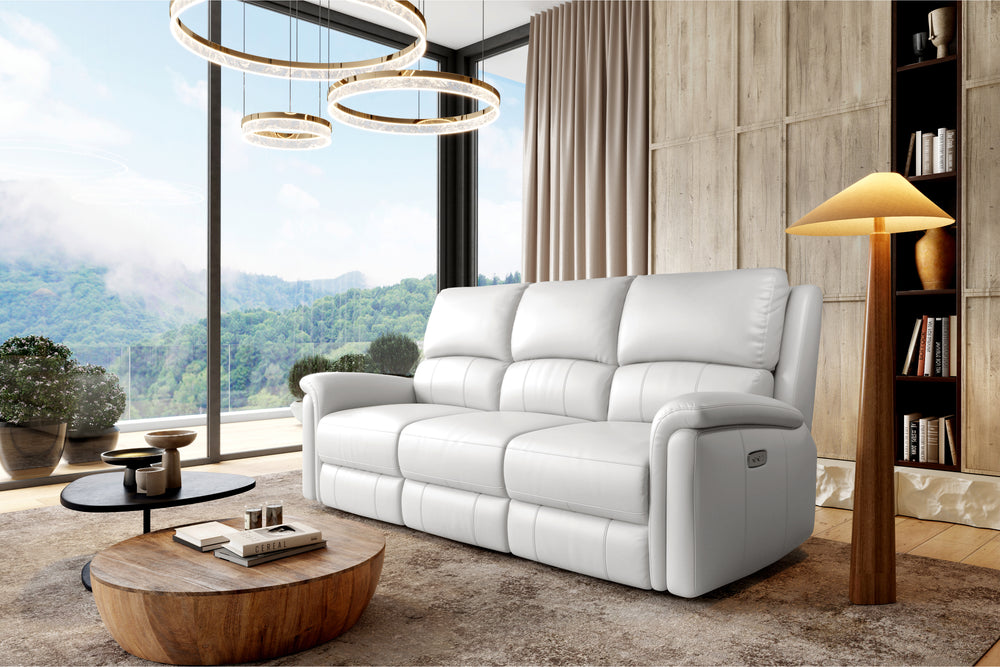 Valencia Martina Leather Three Seats Power Recliner Sofa, White