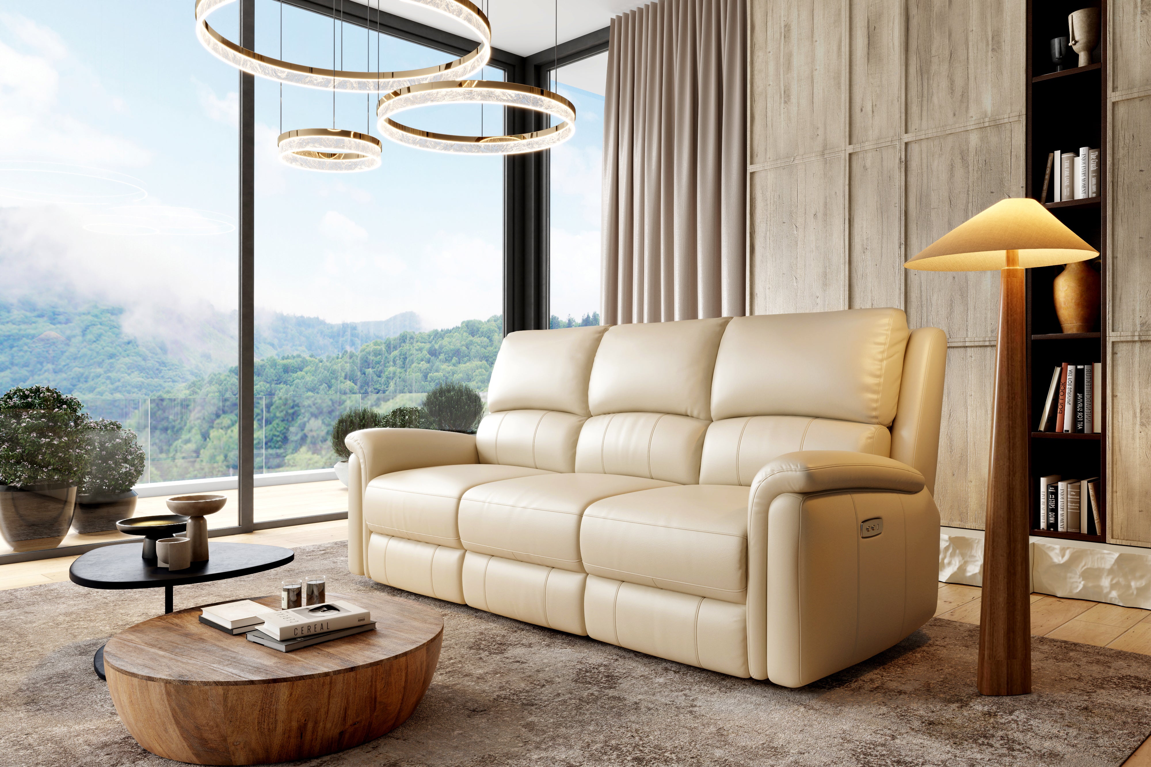 Valencia Martina Leather Three Seats Power Recliner Sofa, Cream