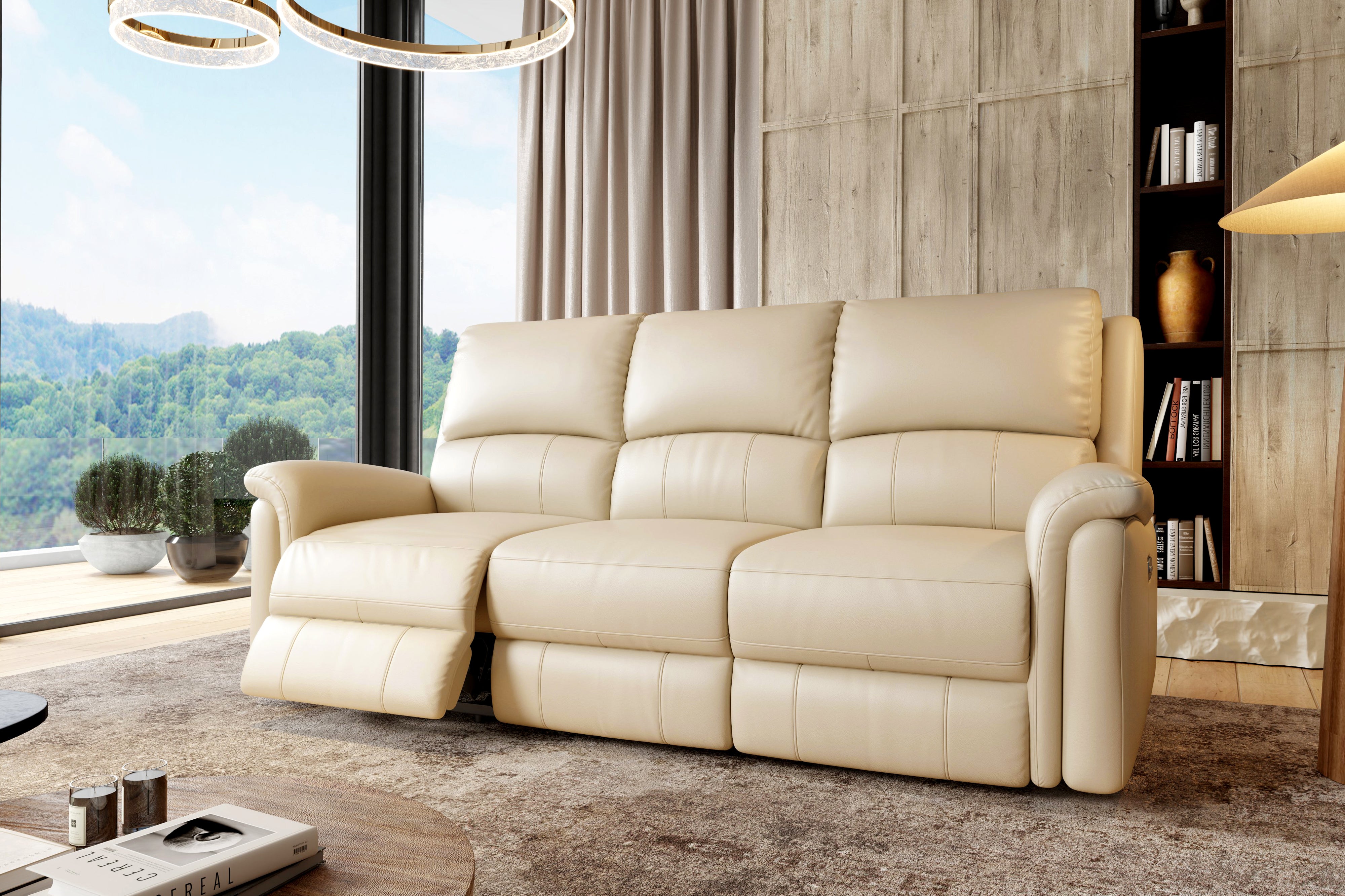 Valencia Martina Leather Three Seats Power Recliner Sofa, Cream