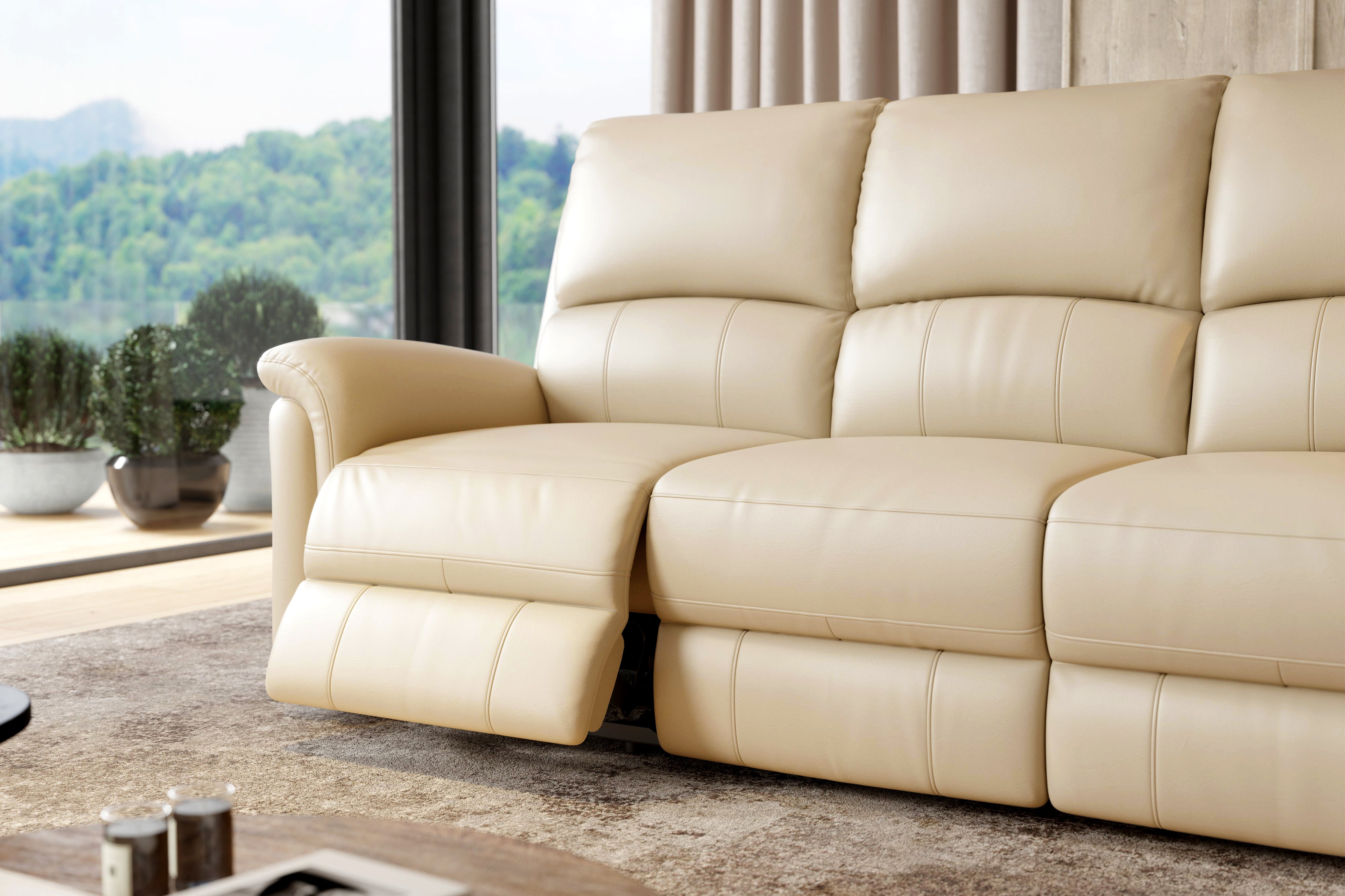 Valencia Martina Leather Three Seats Power Recliner Sofa, Cream