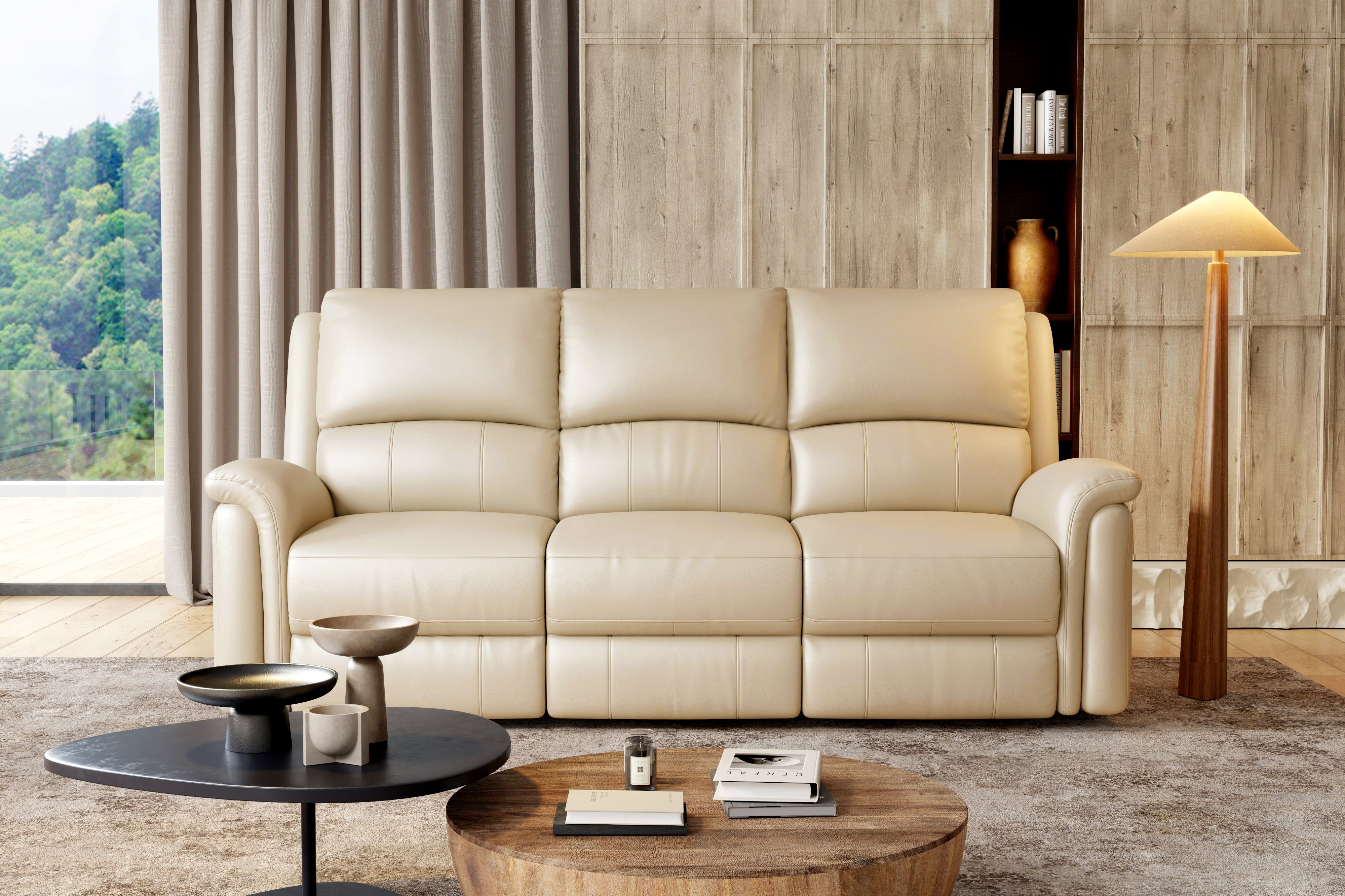 Valencia Martina Leather Three Seats Power Recliner Sofa, Cream