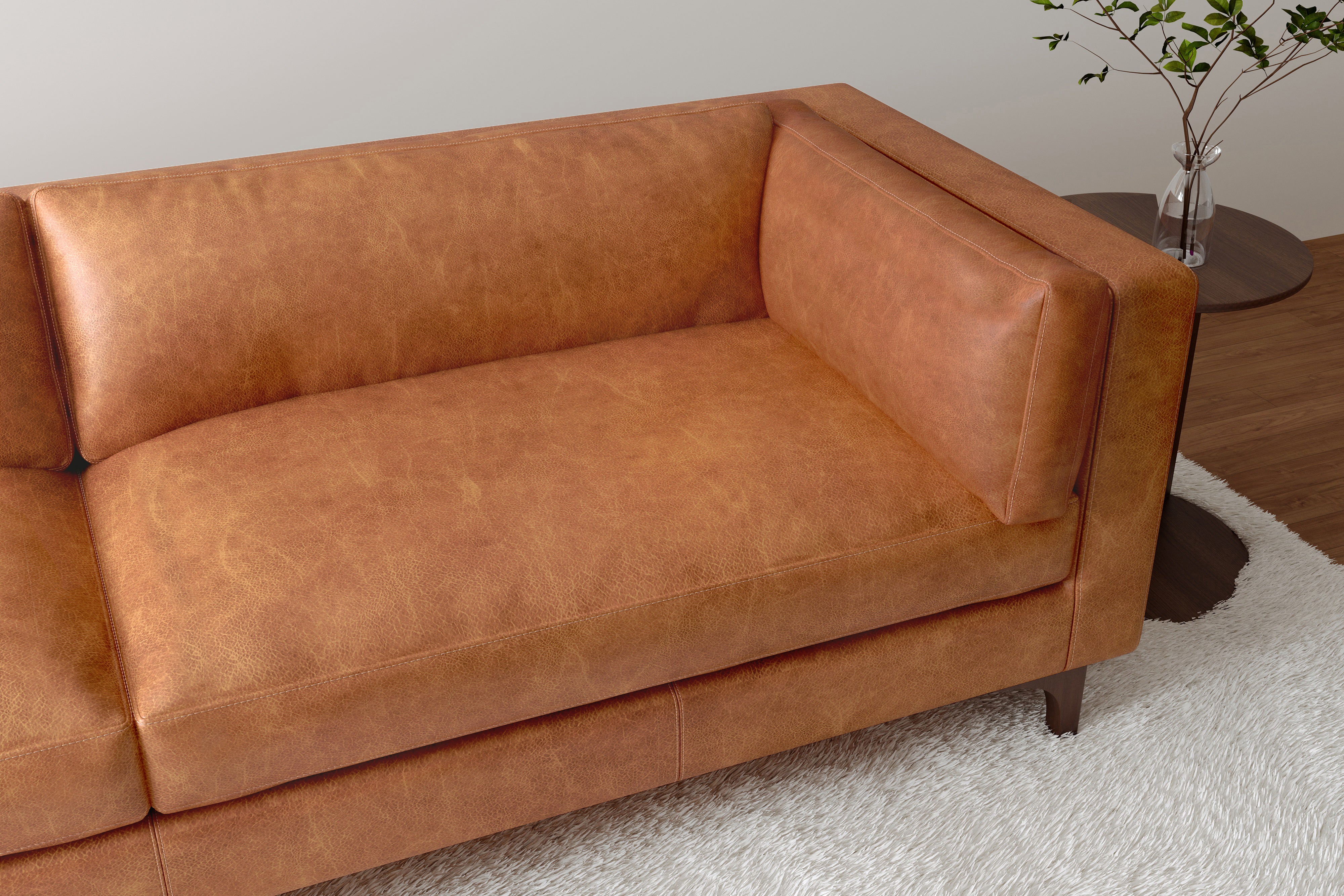 Valencia Mary Full-Aniline Leather Wide Sofa, Saddle Tan