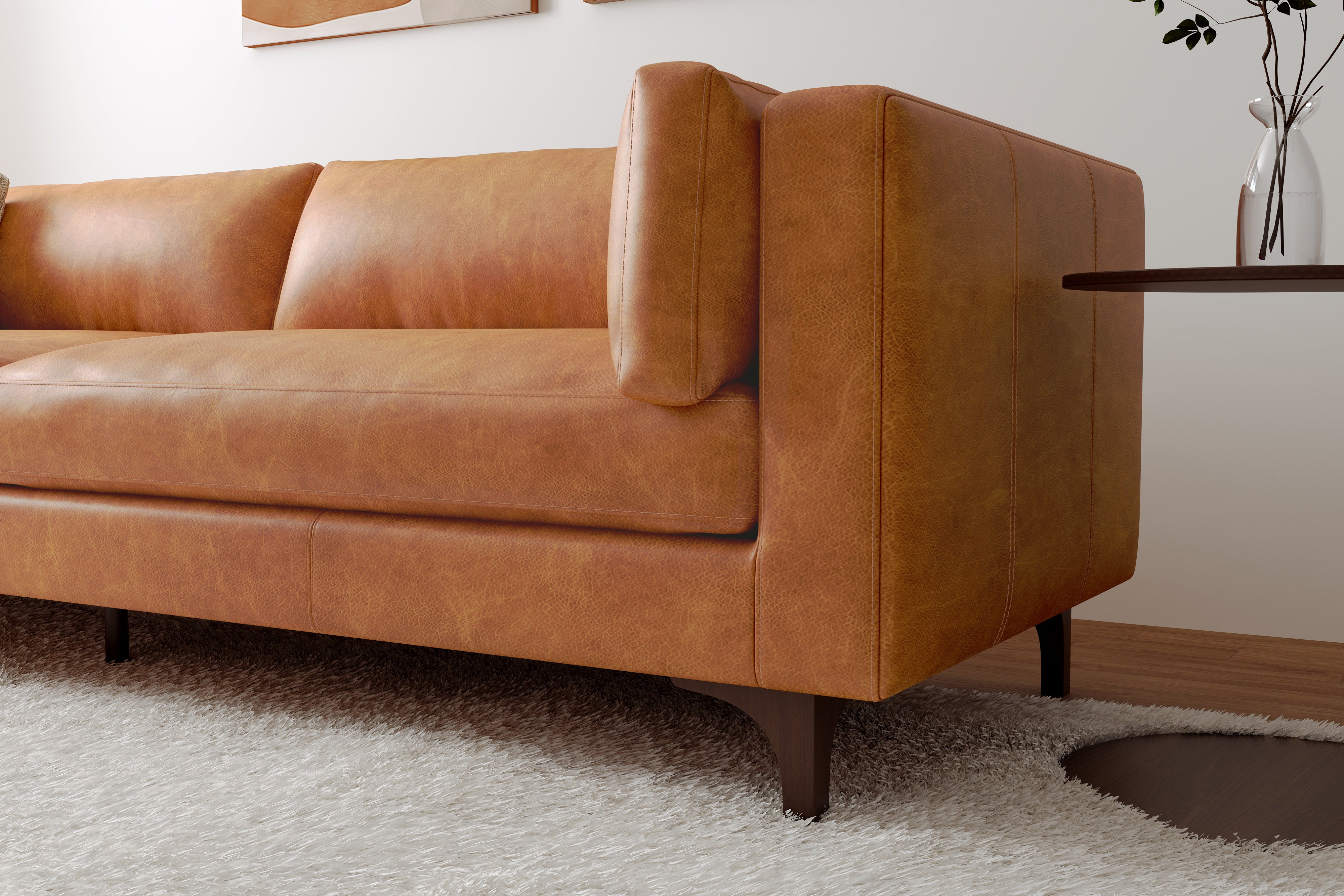 Valencia Mary Full-Aniline Leather Wide Sofa, Saddle Tan