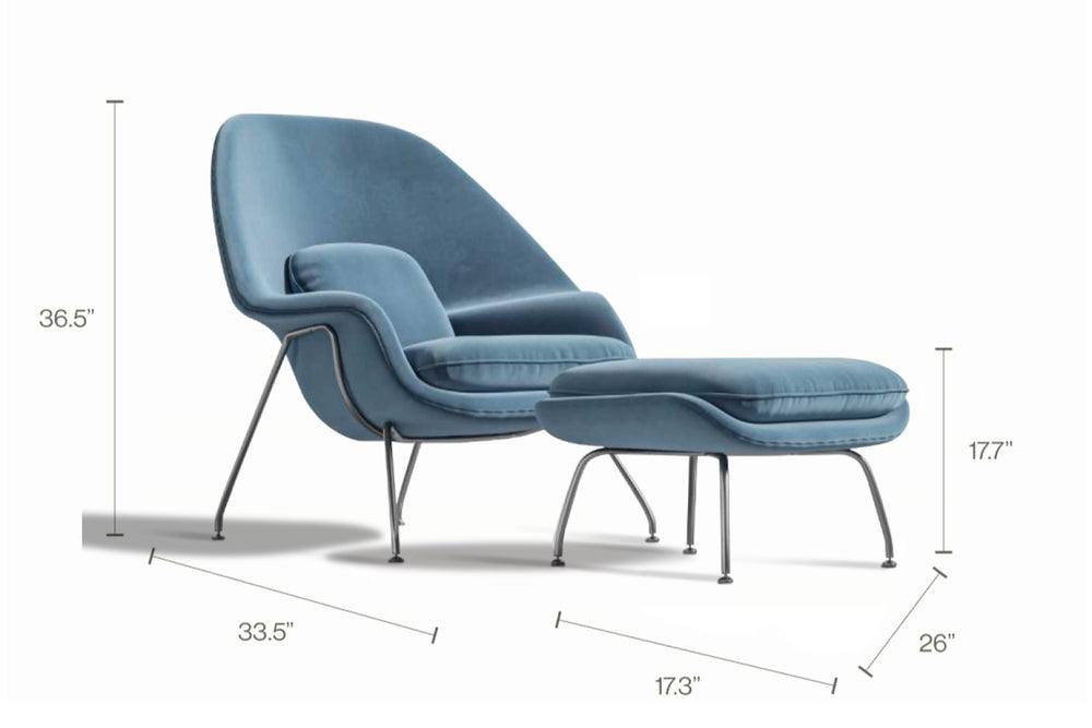 Valencia Marzena Womb Chair with Ottoman, Blue Color