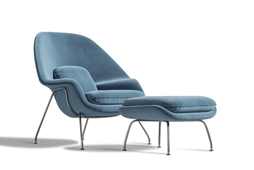 Valencia Marzena Womb Chair with Ottoman, Blue Color