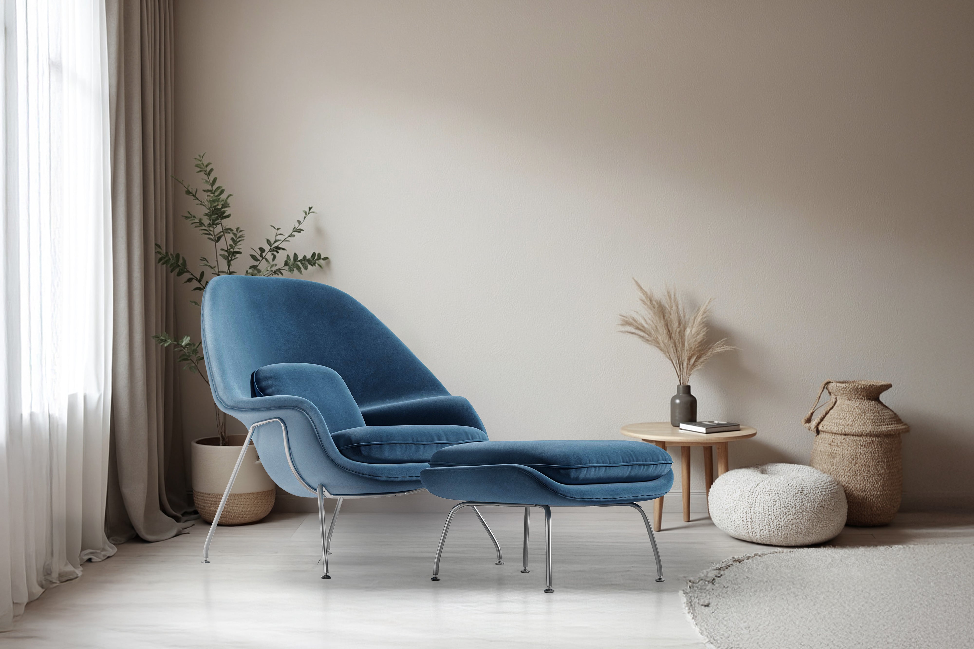 Valencia Marzena Womb Chair with Ottoman, Blue