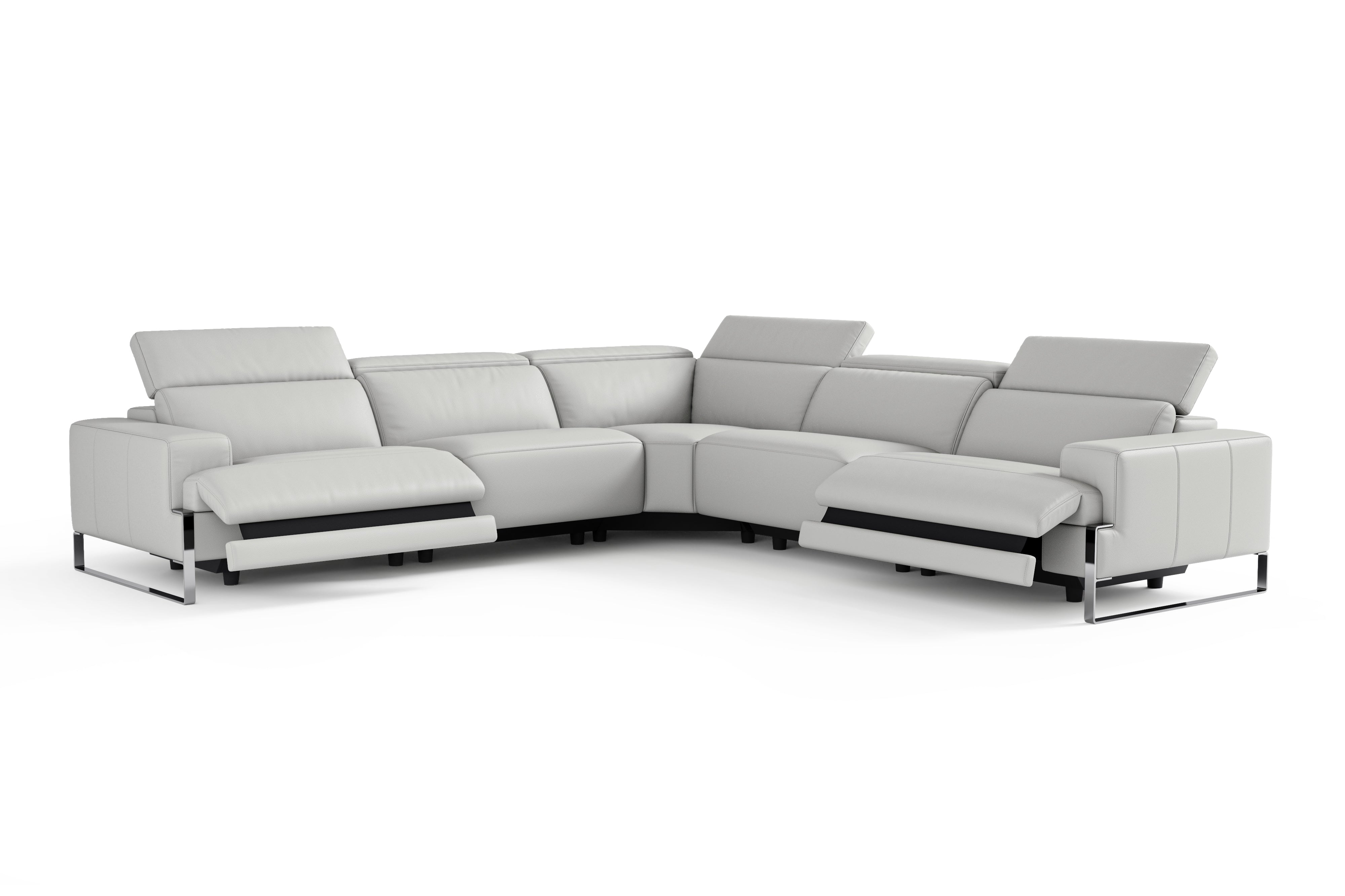 Valencia Melania Top Grain Leather L-Shape Reclining Sectional Sofa, Light Grey