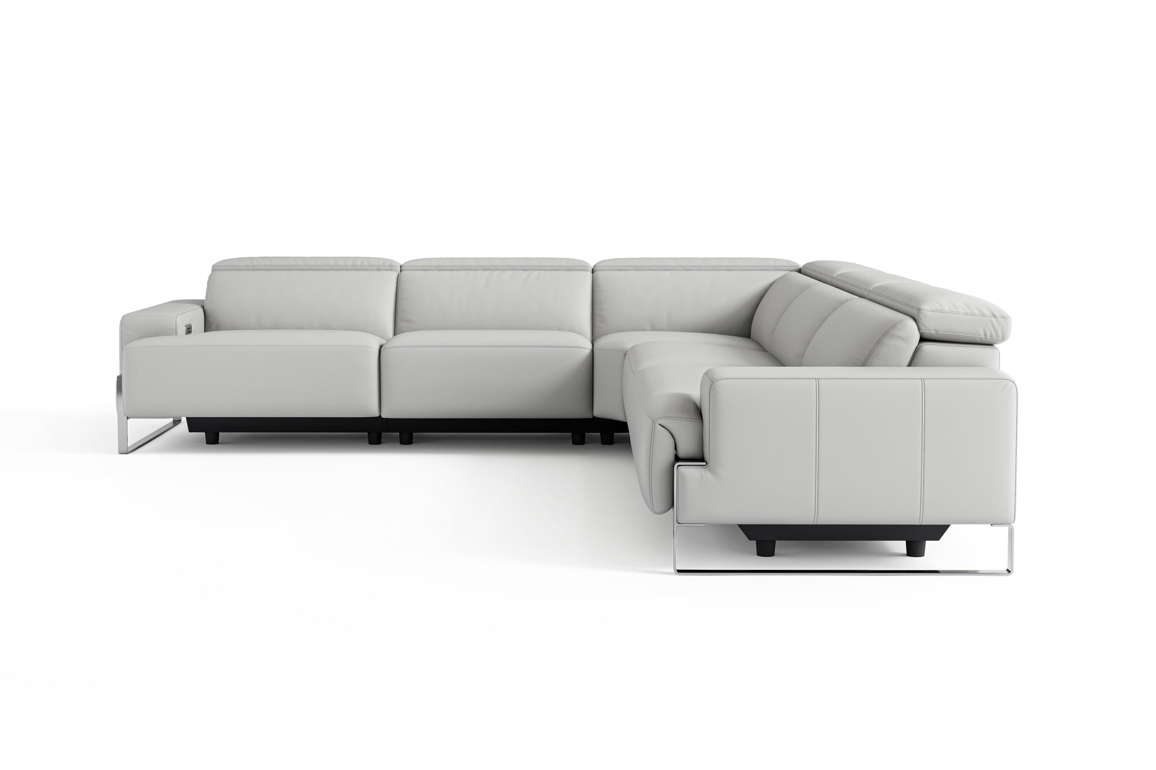 Valencia Melania Top Grain Leather L-Shape Reclining Sectional Sofa, Light Grey