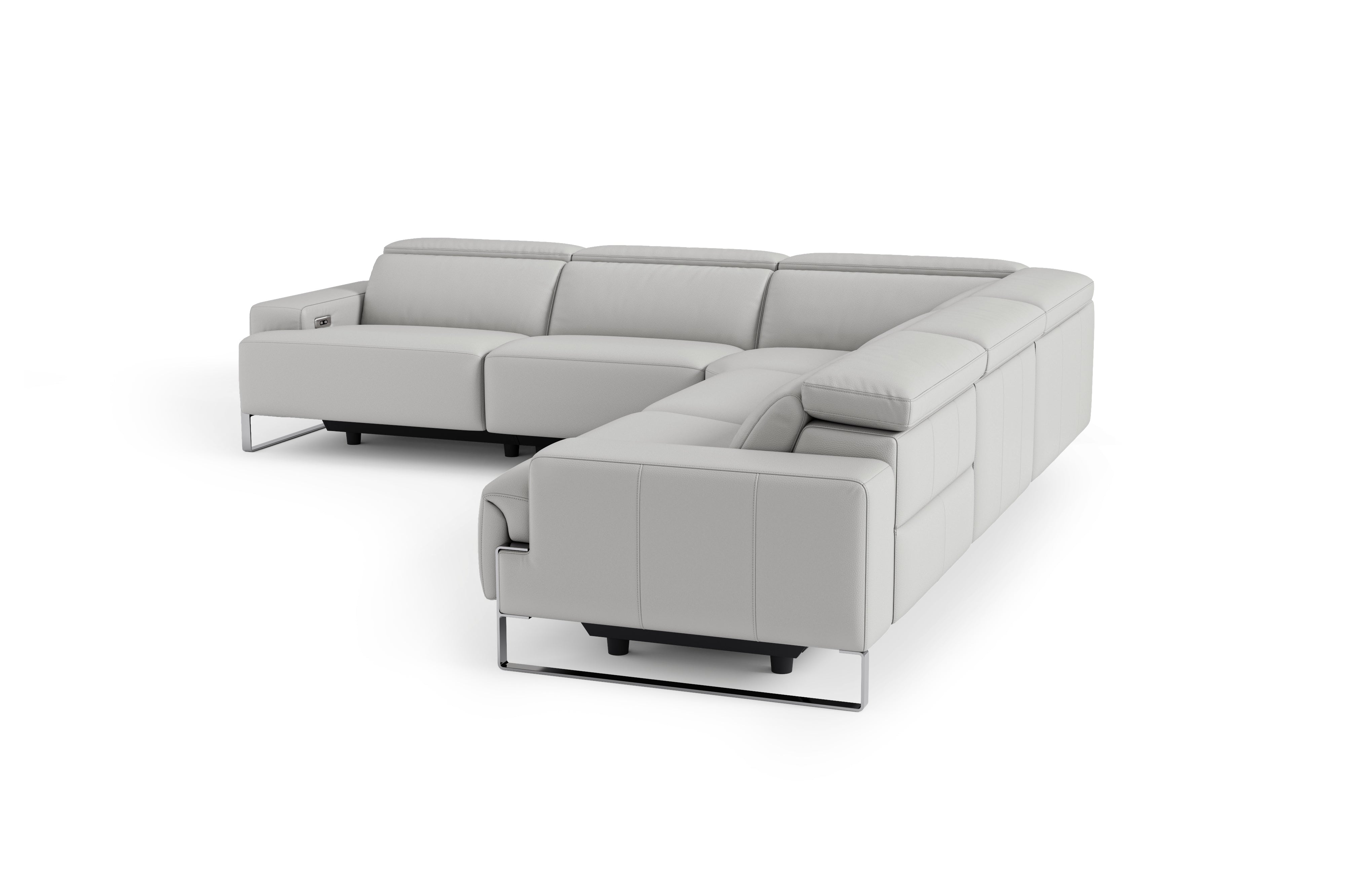 Valencia Melania Top Grain Leather L-Shape Reclining Sectional Sofa, Light Grey