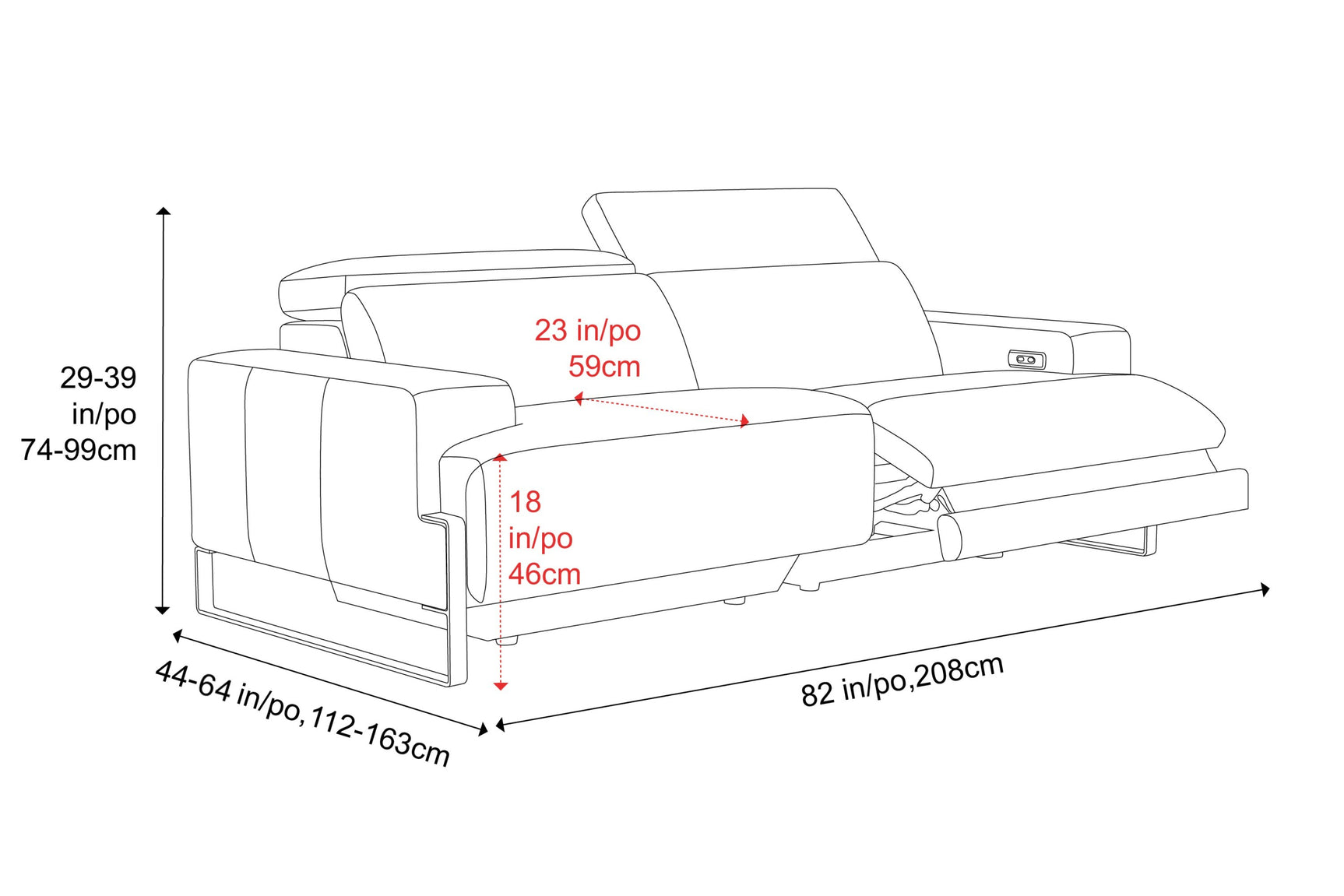 Melania Leather Reclining Sofa