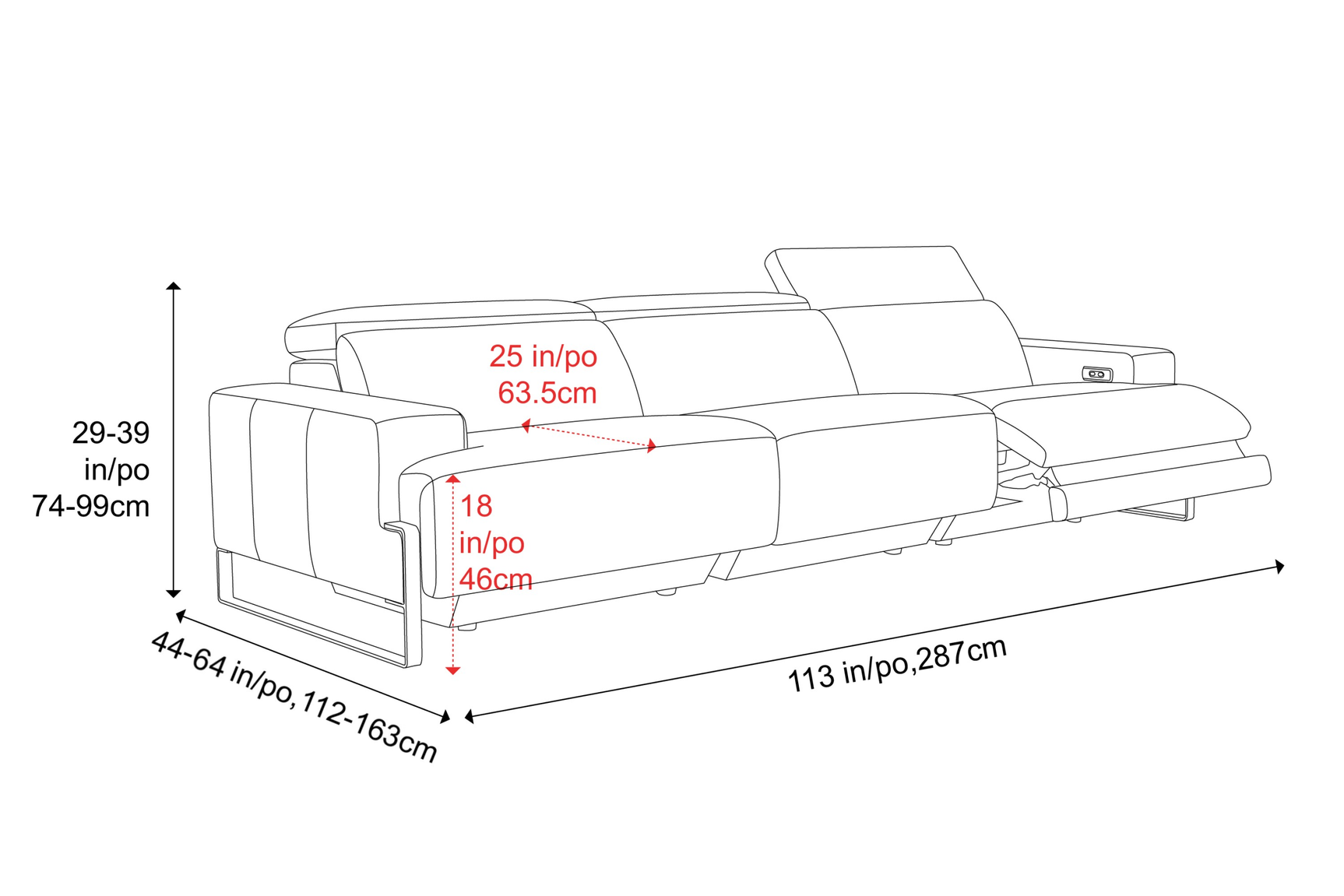 Melania Leather Reclining Sofa