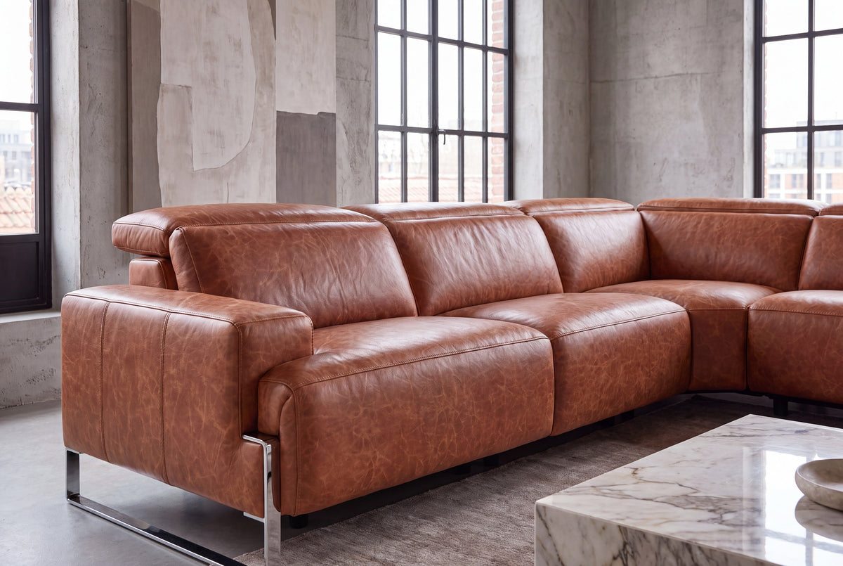 Valencia Melania Distressed Leather Reclining Corner Sectional Sofa
