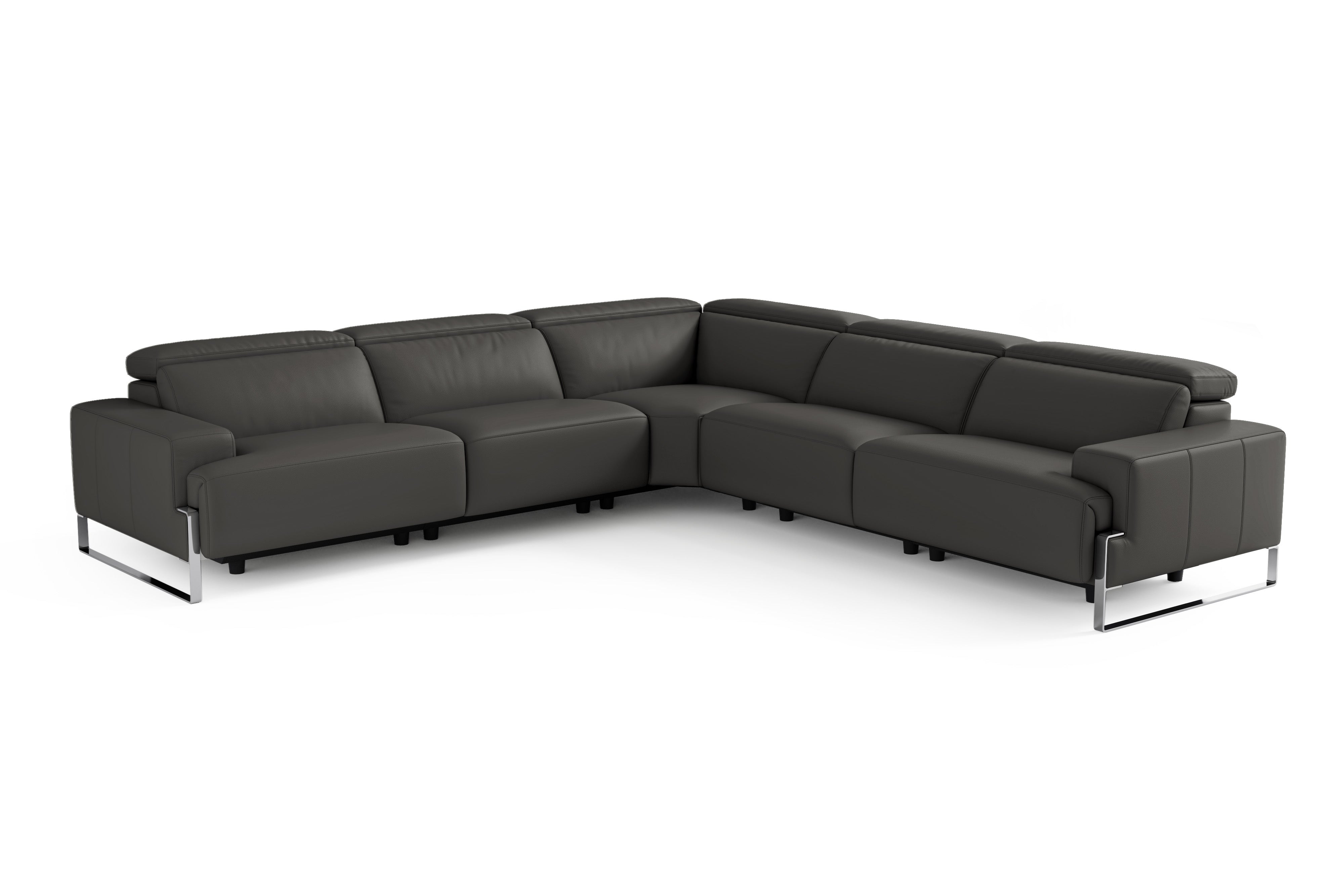 Valencia Melania Top Grain Leather L-Shape Reclining Sectional Sofa, Dark Grey