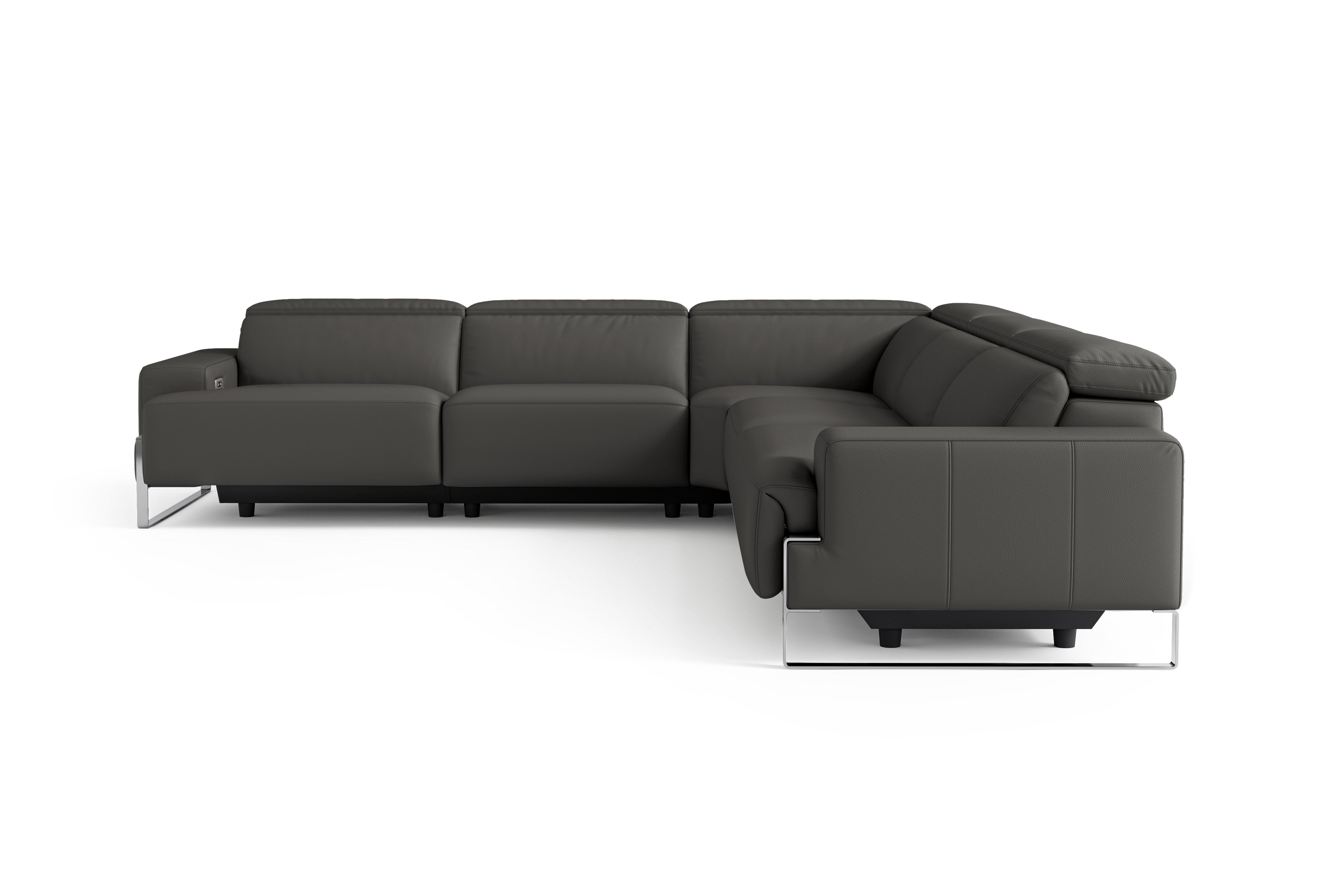 Valencia Melania Top Grain Leather L-Shape Reclining Sectional Sofa, Dark Grey