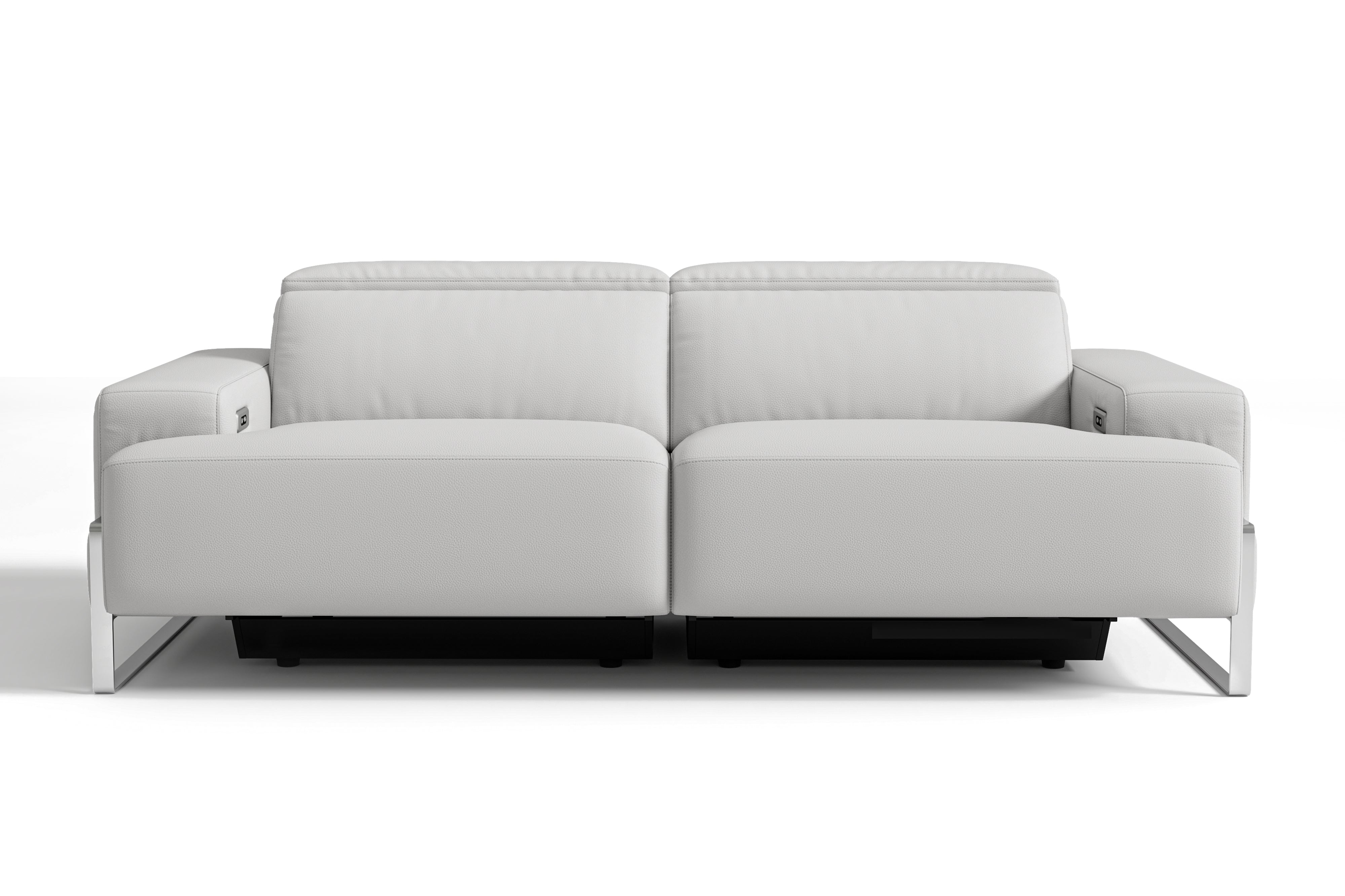 Valencia Melania Top Grain Leather Loveseat Reclining Sectional Sofa, Light Grey