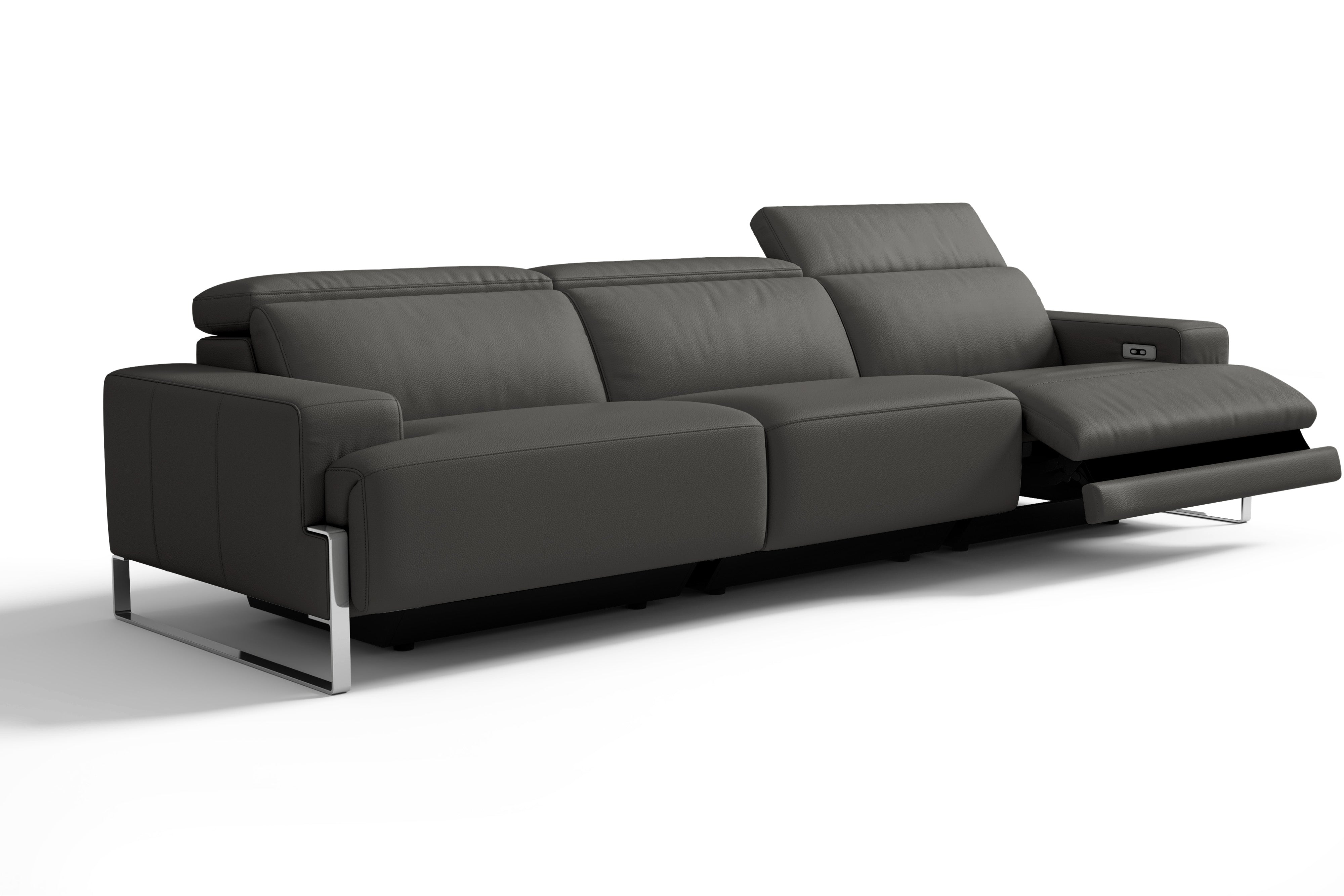 Valencia Melania Top Grain Leather Three Seats Reclining Sectional Sofa, Dark Grey