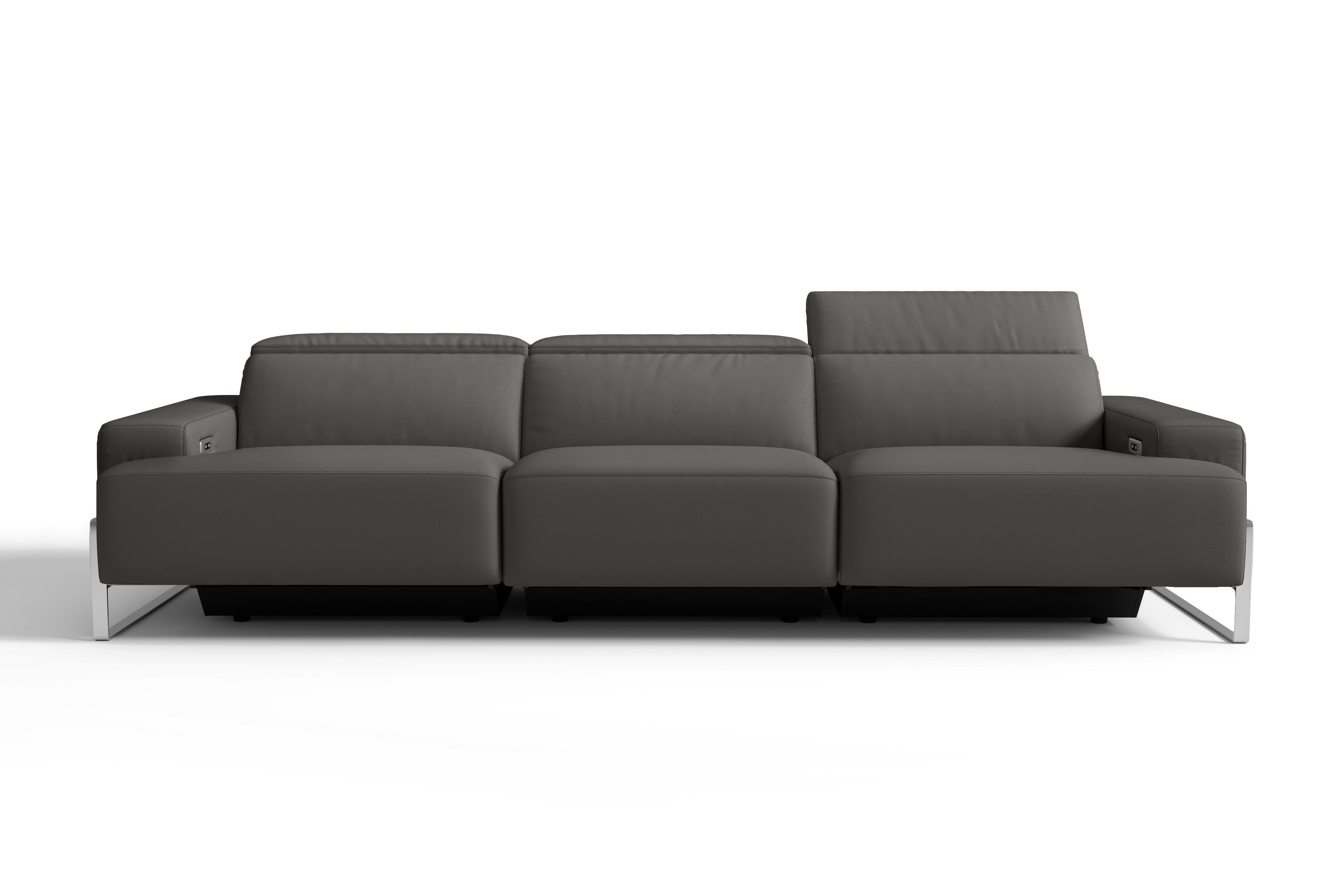 Valencia Melania Top Grain Leather Three Seats Reclining Sectional Sofa, Dark Grey