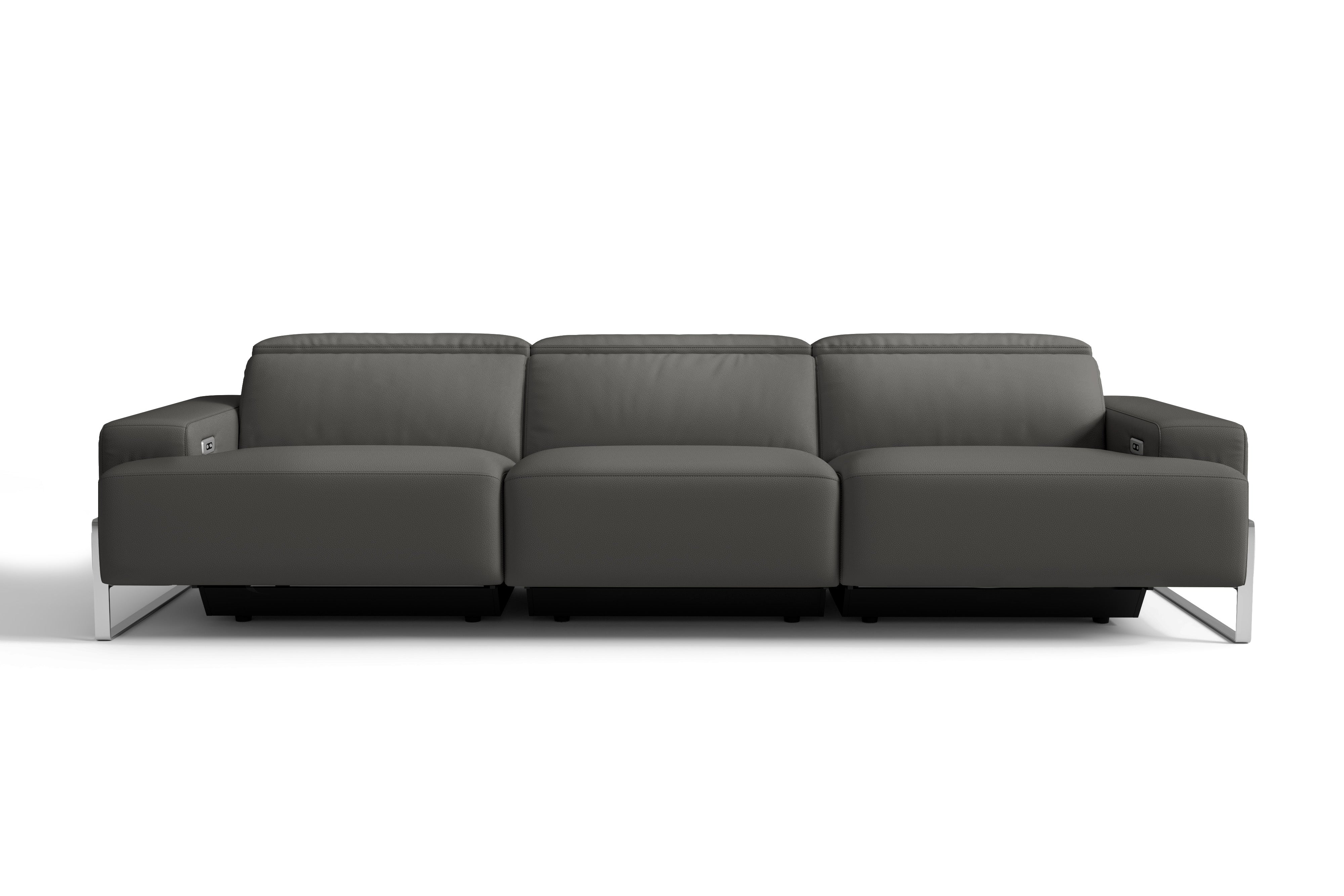 Valencia Melania Top Grain Leather Three Seats Reclining Sectional Sofa, Dark Grey