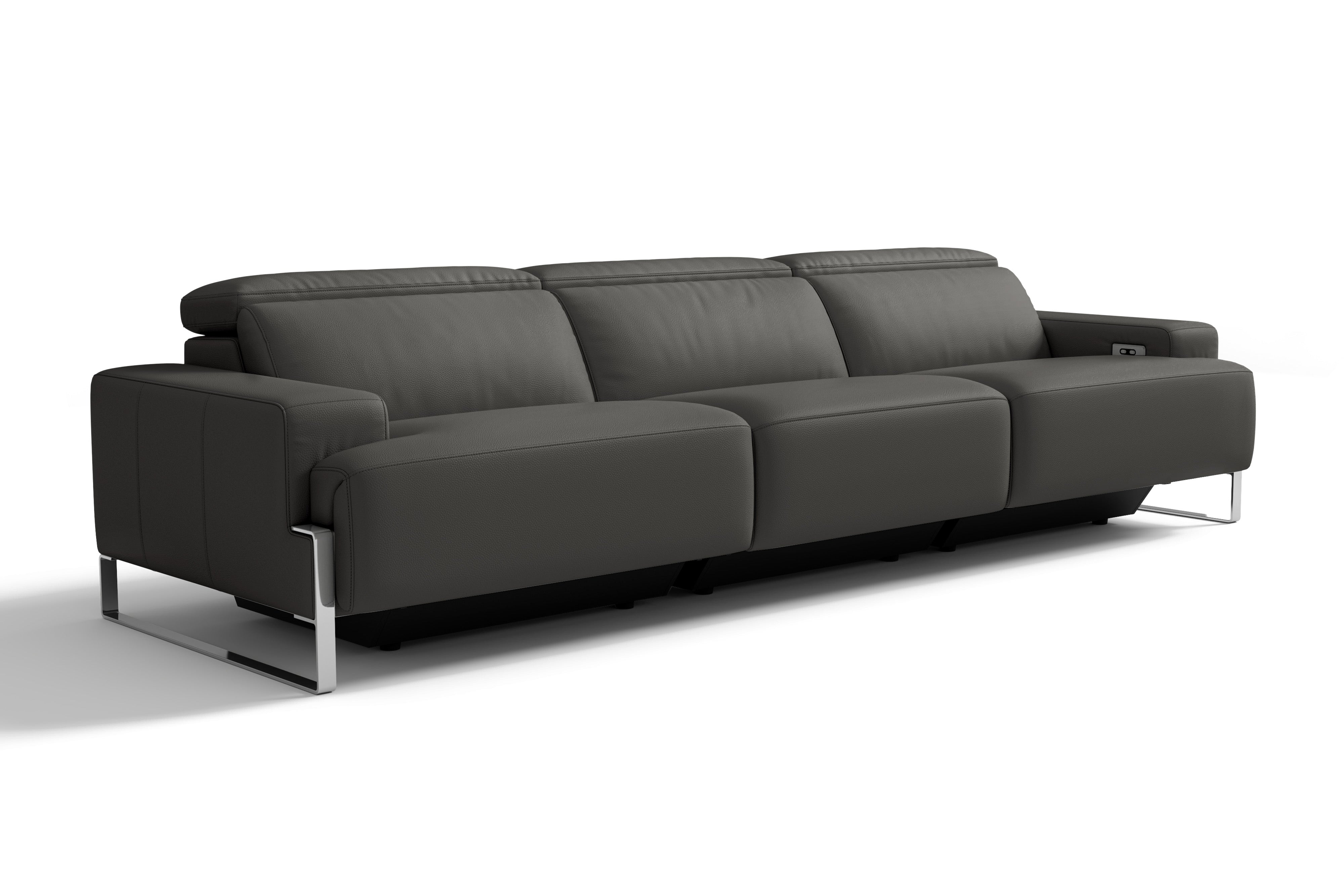 Valencia Melania Top Grain Leather Three Seats Reclining Sectional Sofa, Dark Grey