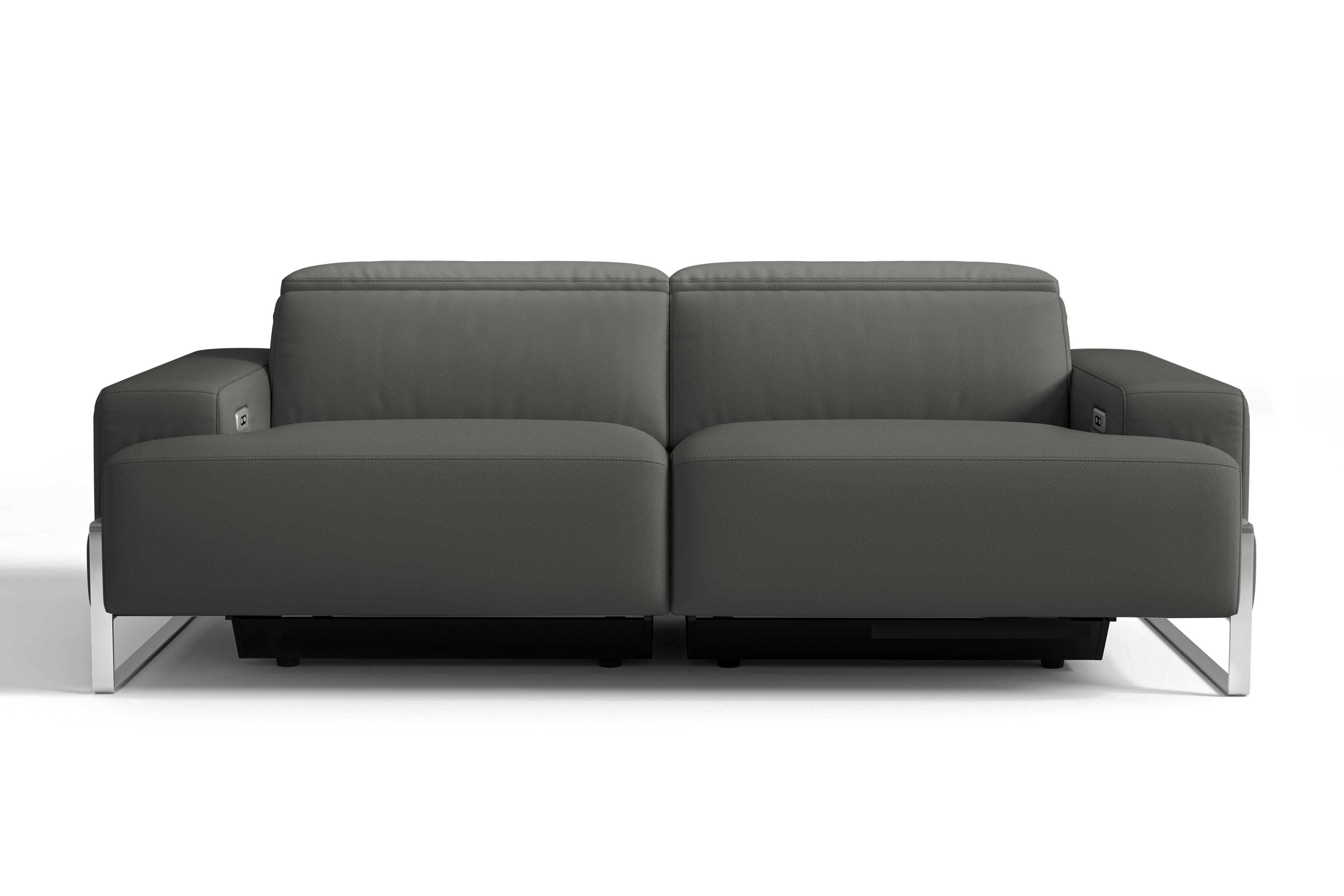 Valencia Melania Top Grain Leather Loveseat Reclining Sectional Sofa, Dark Grey