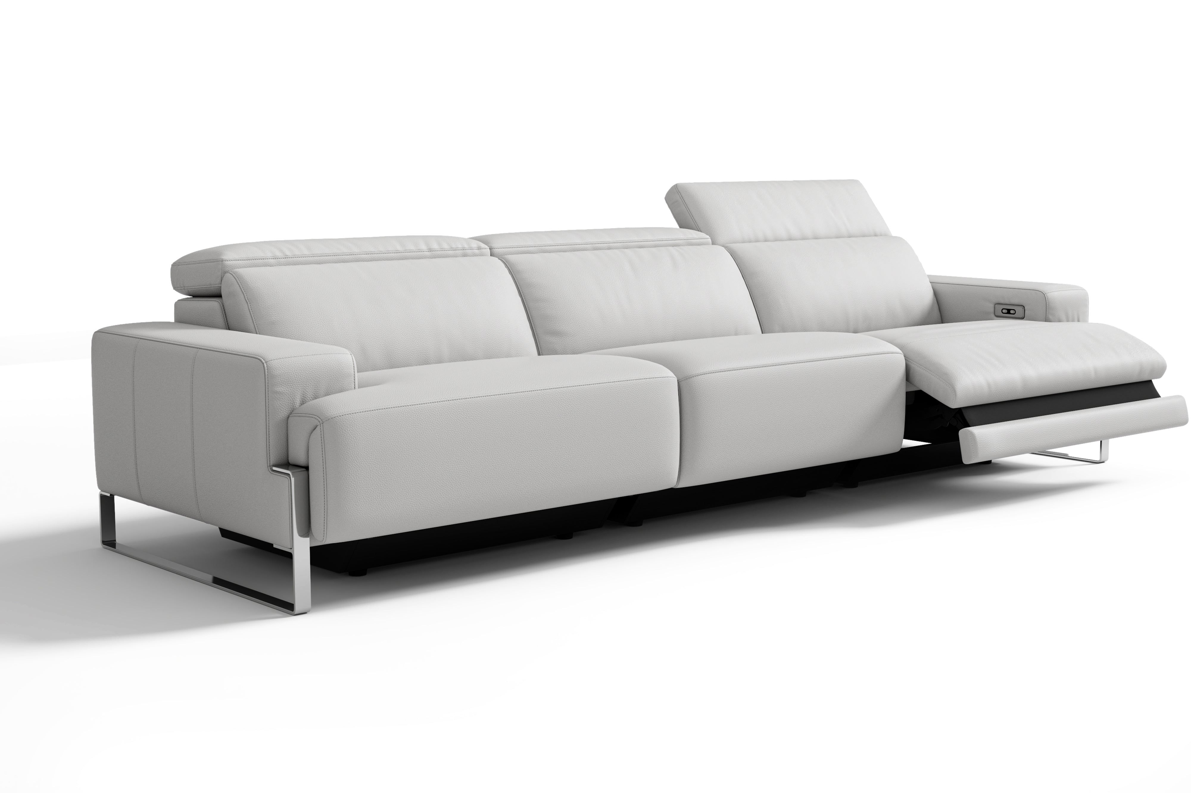 Valencia Melania Top Grain Leather Three Seats Reclining Sectional Sofa, Light Grey