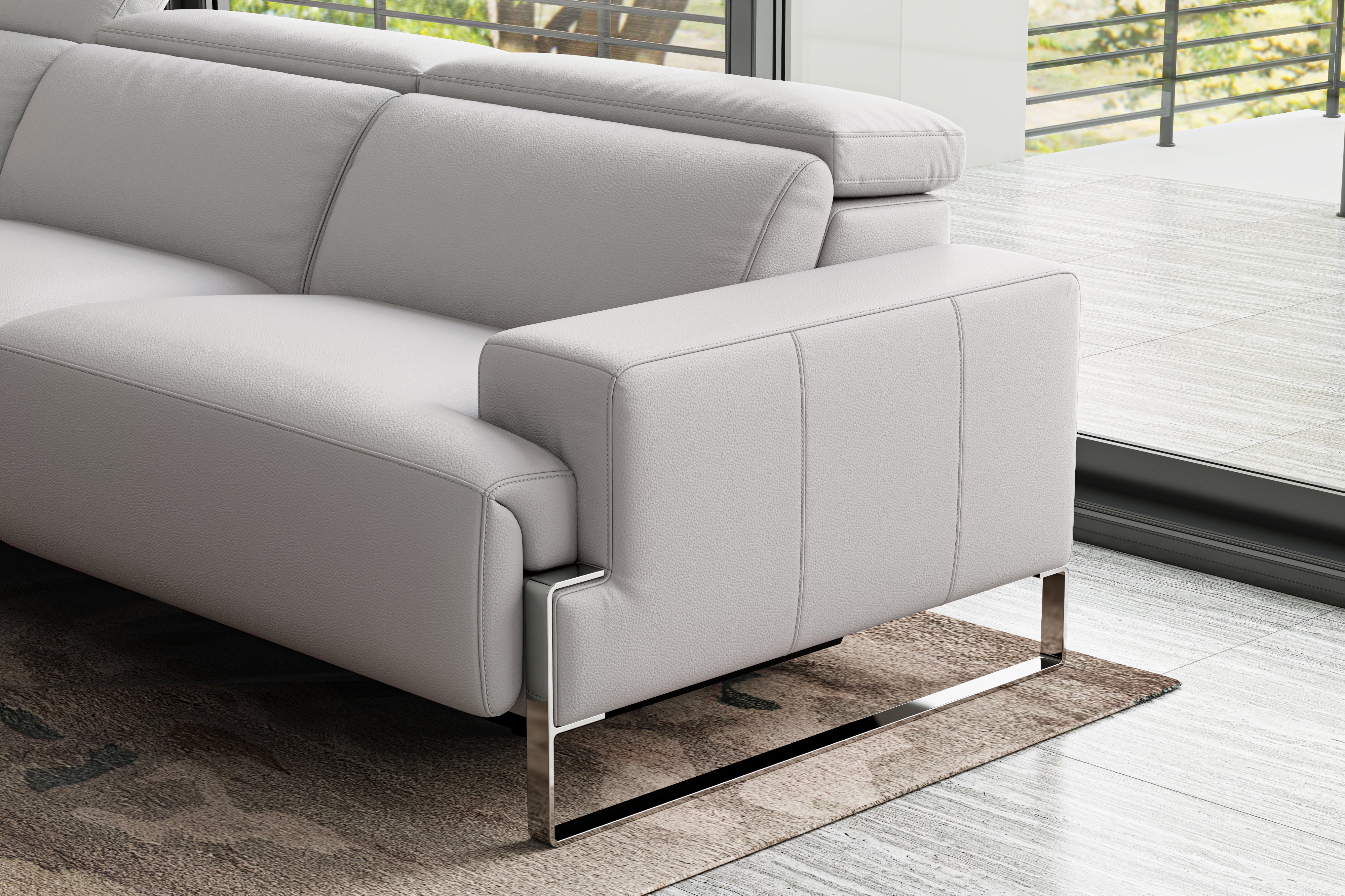 Valencia Melania Top Grain Leather Three Seats Reclining Sectional Sofa, Light Grey