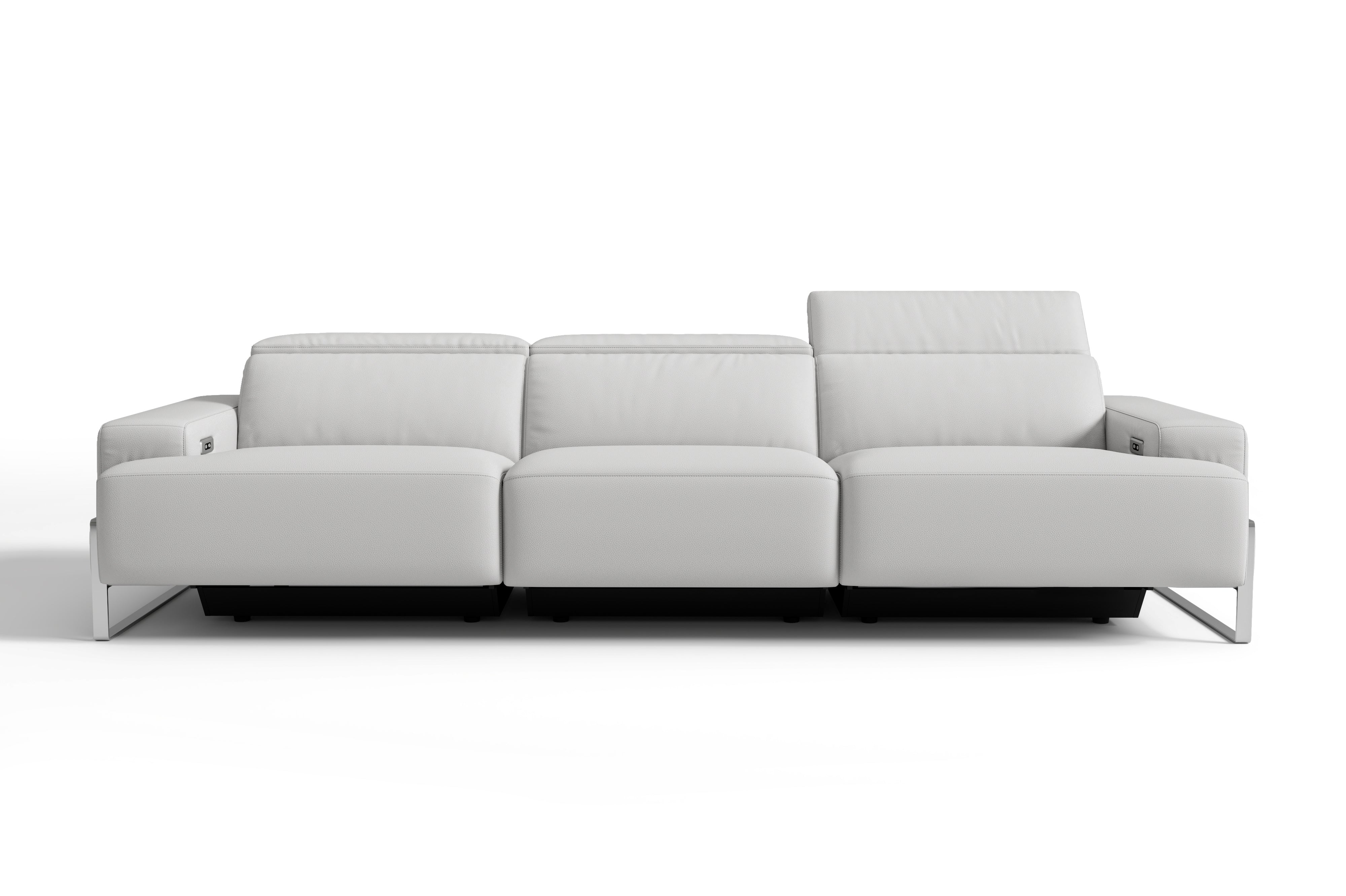 Valencia Melania Top Grain Leather Three Seats Reclining Sectional Sofa, Light Grey